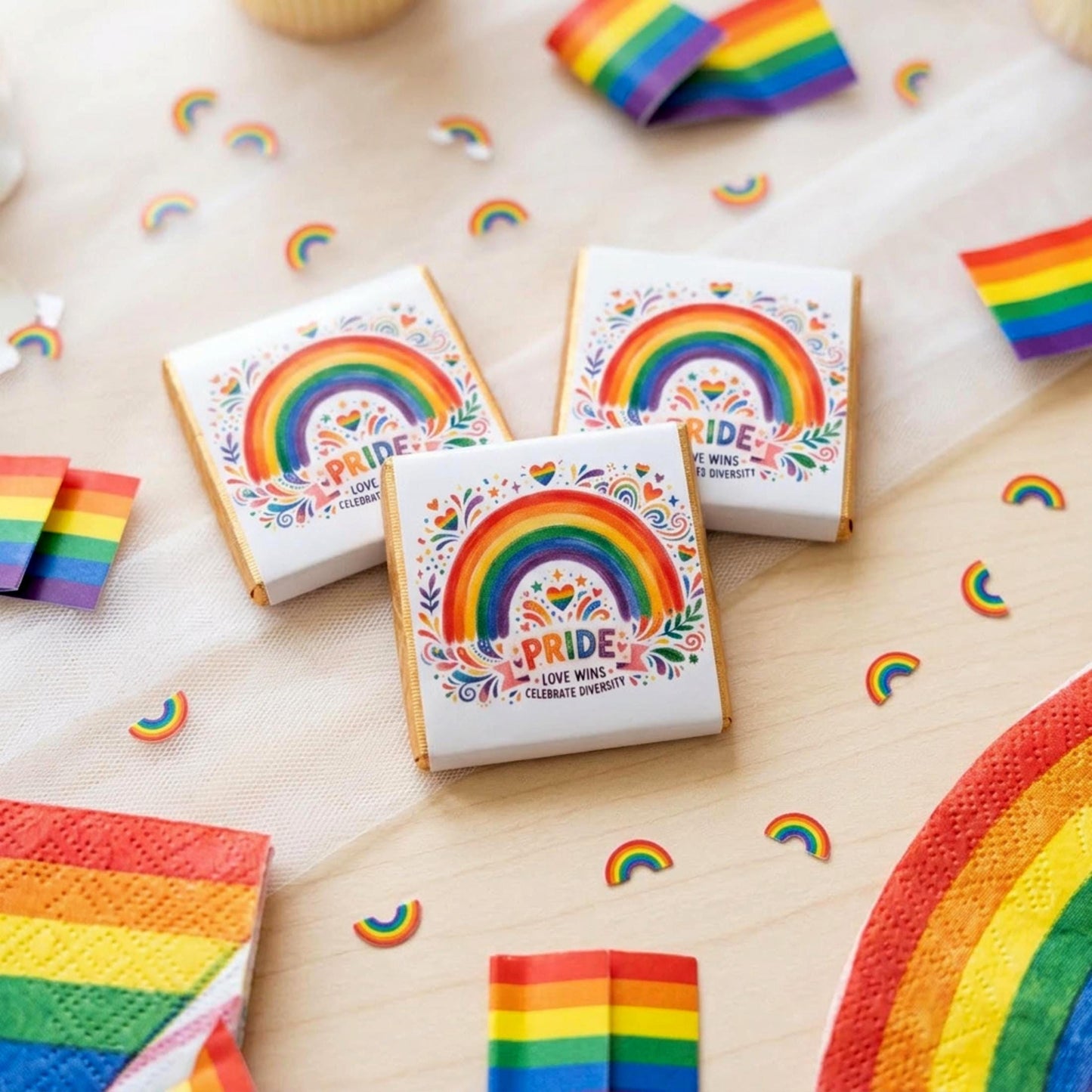 Personalised Pride Chocolate Favours - LGBTQ Wedding Treats - Celebrate Diversity Party Bag Fillers