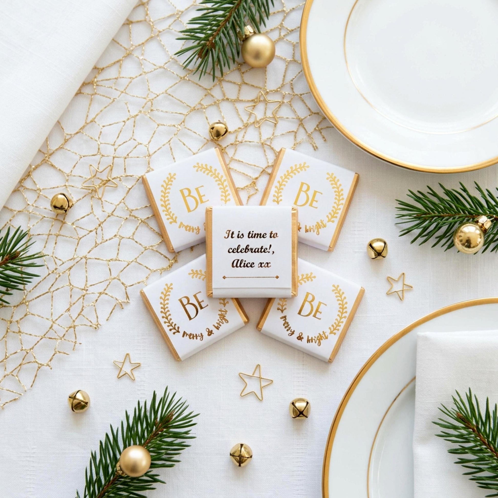 Personalised Christmas Party Favours Be Merry and Bright – Gold Foiled Festive Treats