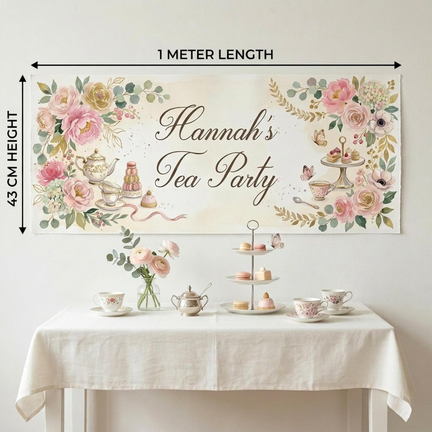 Personalised Tea Party Banner, Bridal Shower Backdrop, Floral Afternoon Tea Poster
