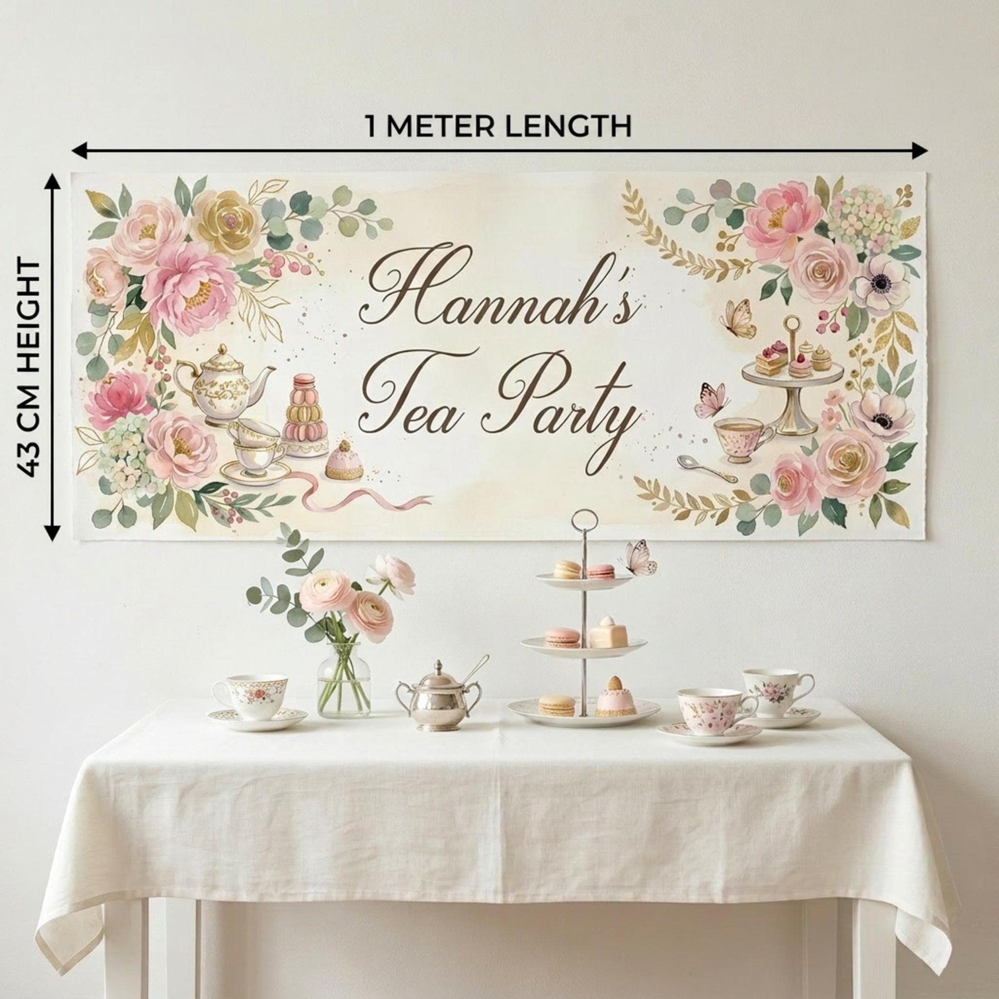 Personalised Tea Party Banner, Bridal Shower Backdrop, Floral Afternoon Tea Poster
