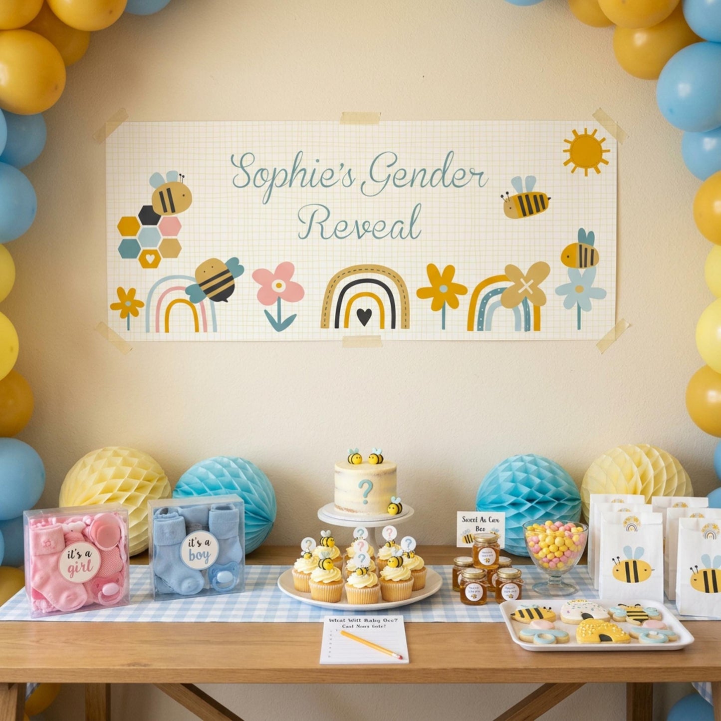 Personalised Gender Reveal Banner, Bumble Bee Party Backdrop, What Will It Bee Poster