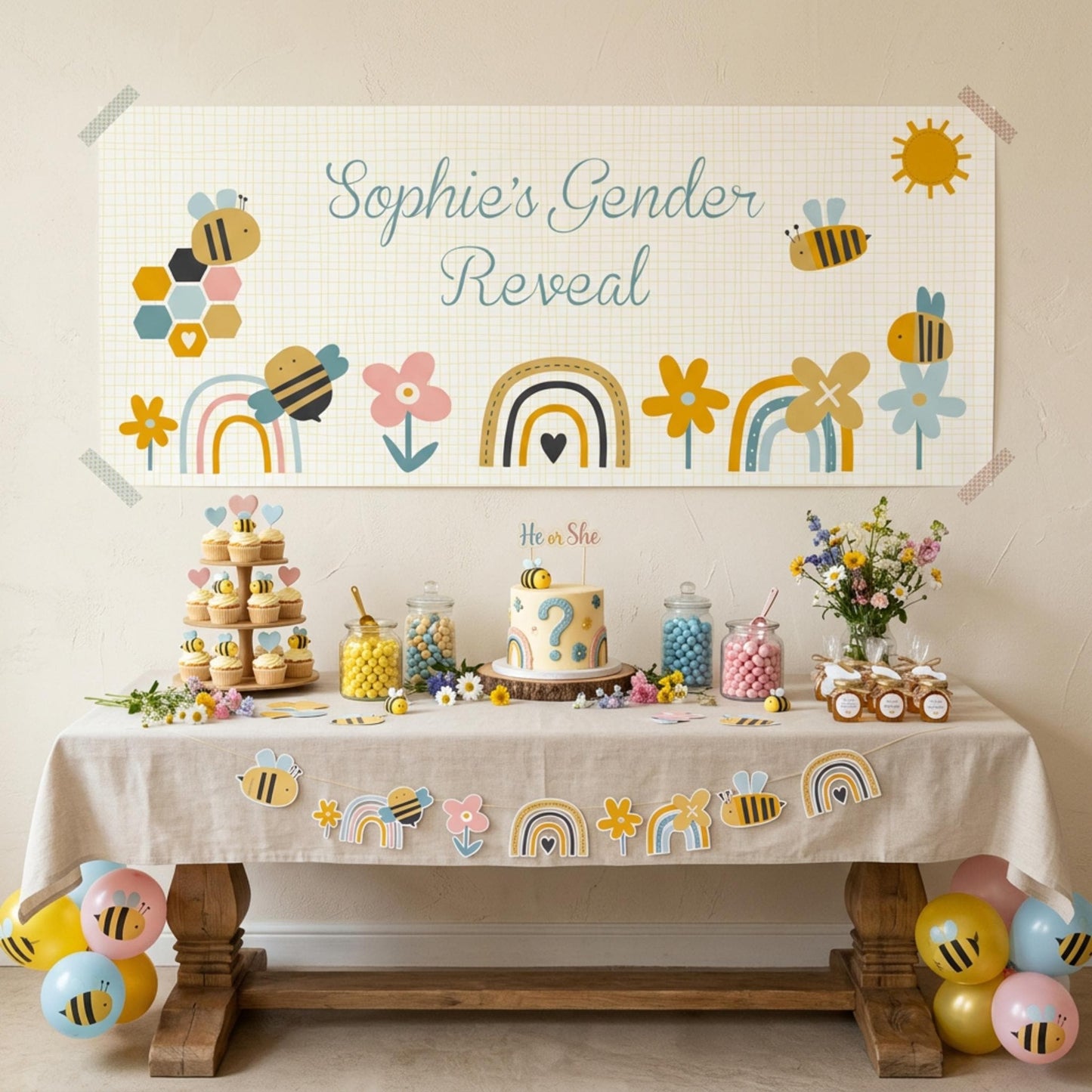 Personalised Gender Reveal Banner, Bumble Bee Party Backdrop, What Will It Bee Poster