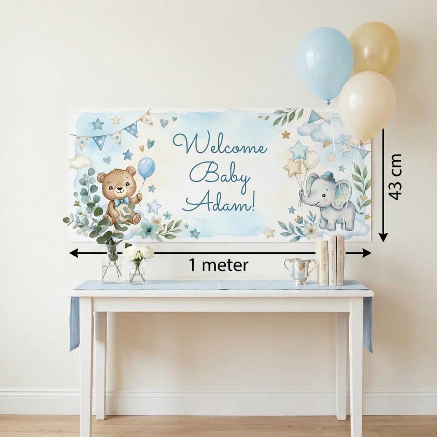 Personalised Baby Shower Banner, Custom 1st Birthday Party Backdrop, Welcome Baby Boy Sign