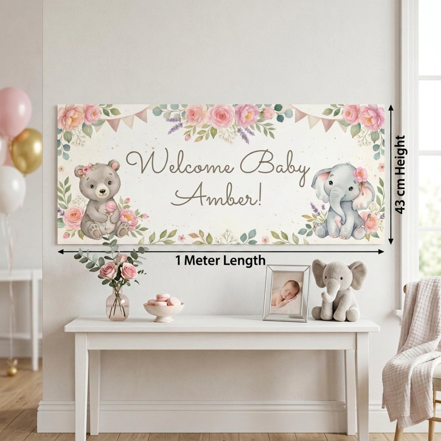 Personalised Baby Shower Banner, Custom 1st Birthday Party Backdrop, Welcome Baby Girl Sign