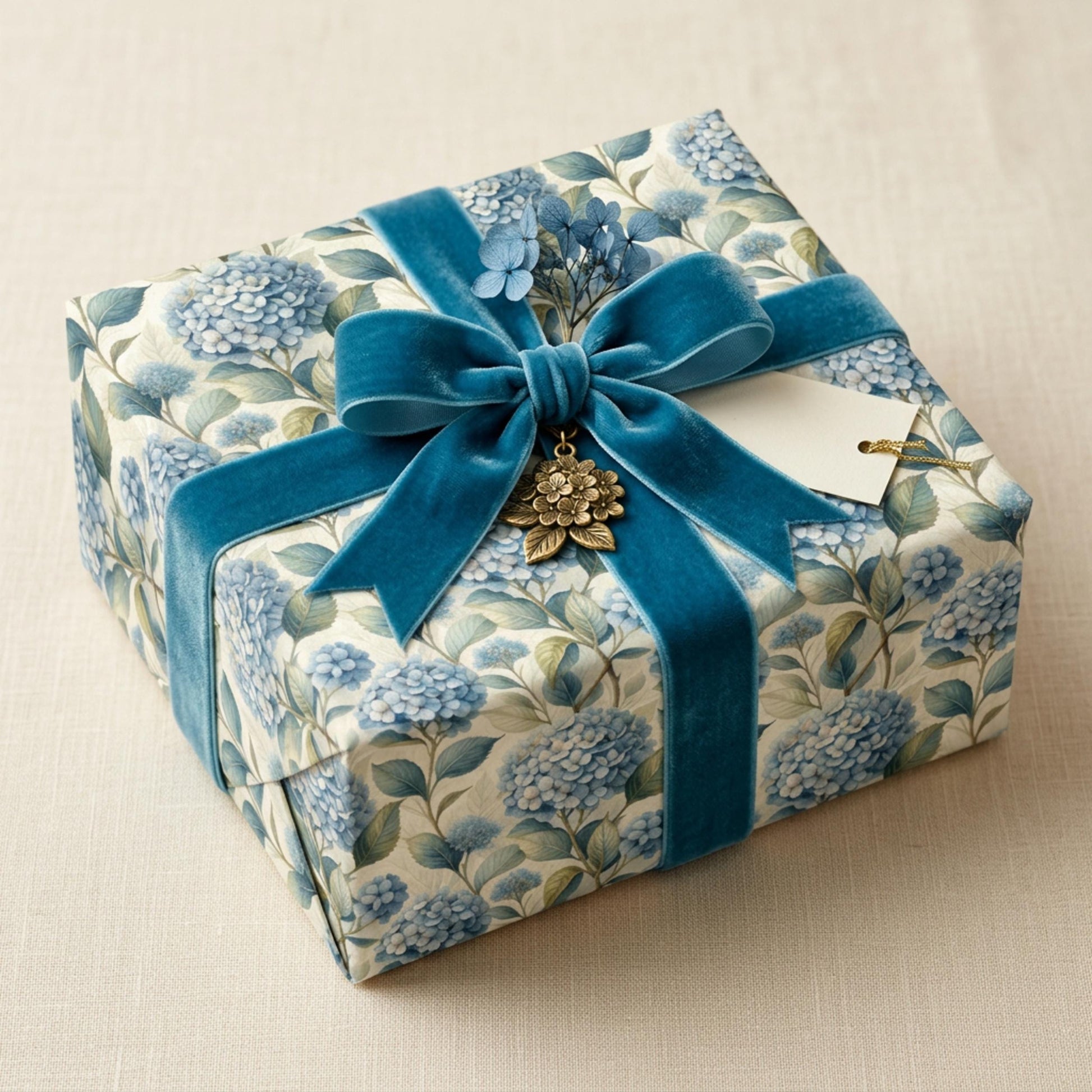 Blue Hydrangea Wrapping Paper, Floral Gift Wrap Sheet, Large Size