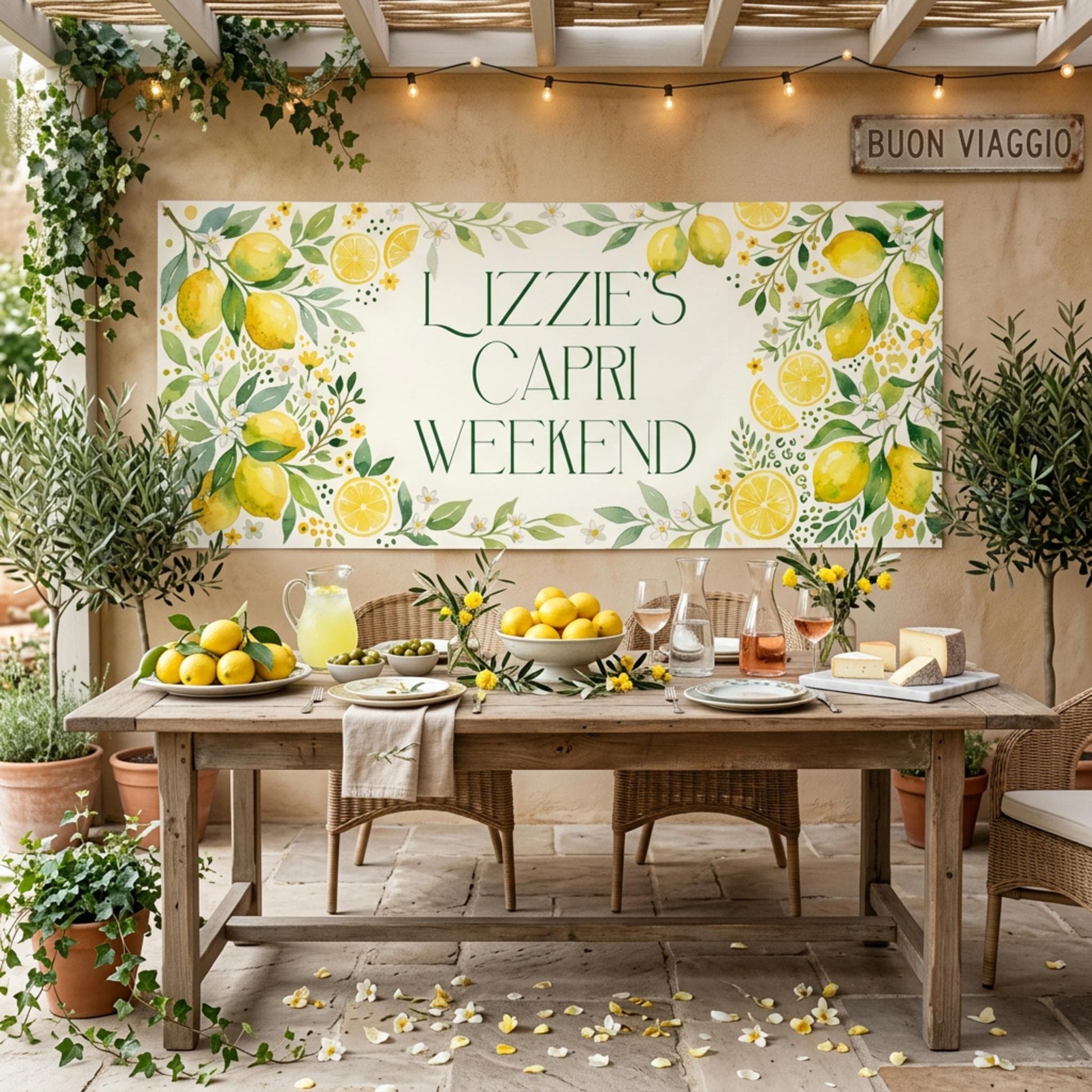 Personalised Birthday Banner, Italian Lemons Backdrop, Mediterranean Party Sign