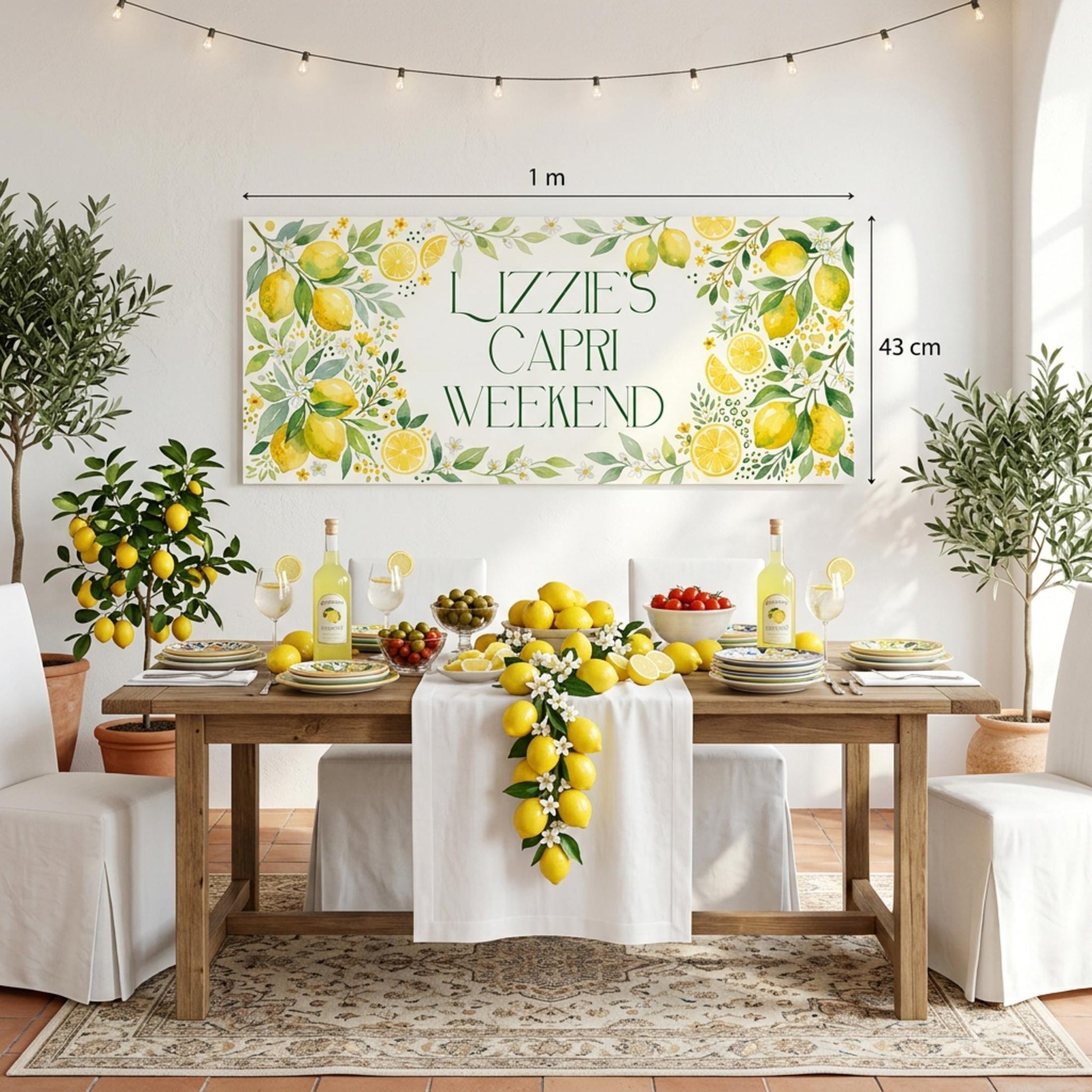 Personalised Lemon Garden Party Banner, Amalfi Coast Backdrop, Mediterranean Birthday Sign