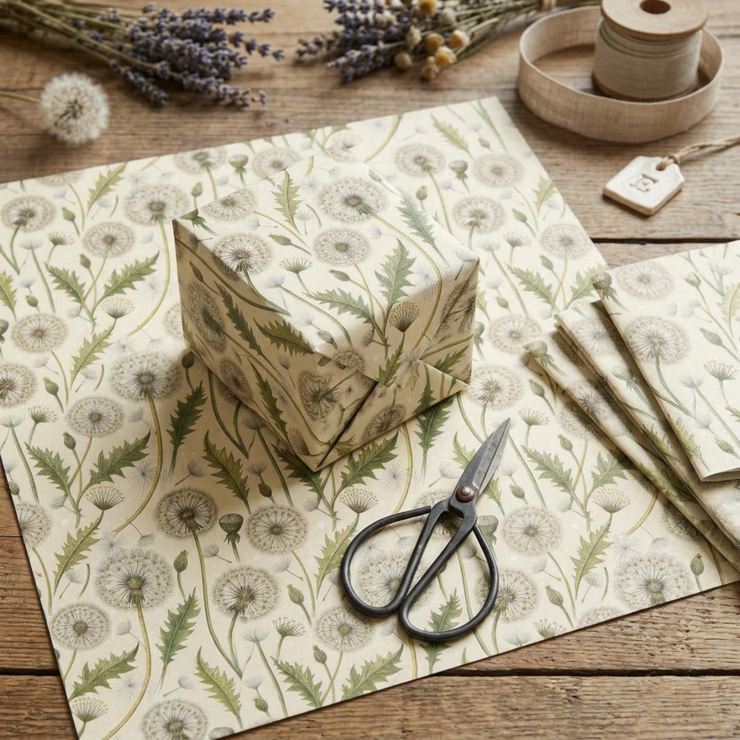 Vintage Dandelion Wrapping Paper, Botanical Gift Wrap Sheet, Large Size