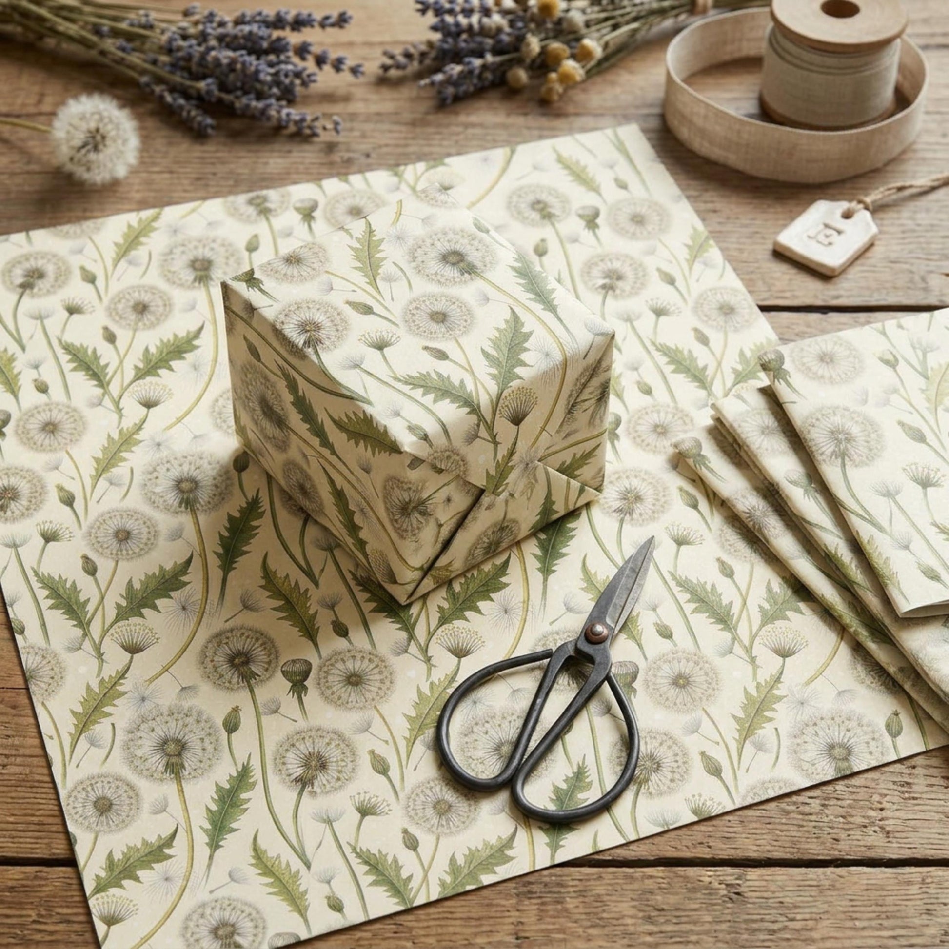 Vintage Dandelion Wrapping Paper, Botanical Gift Wrap Sheet, Large Size