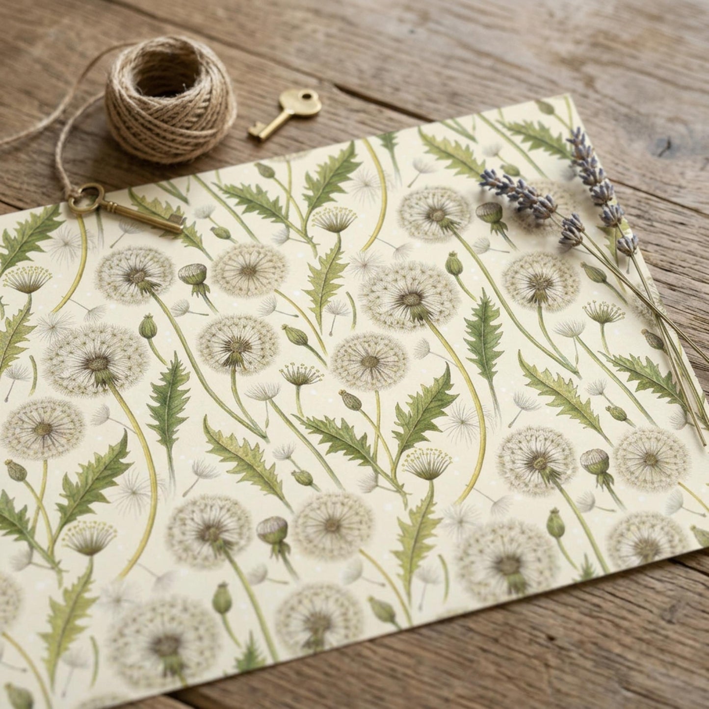 Vintage Dandelion Wrapping Paper, Botanical Gift Wrap Sheet, Large Size