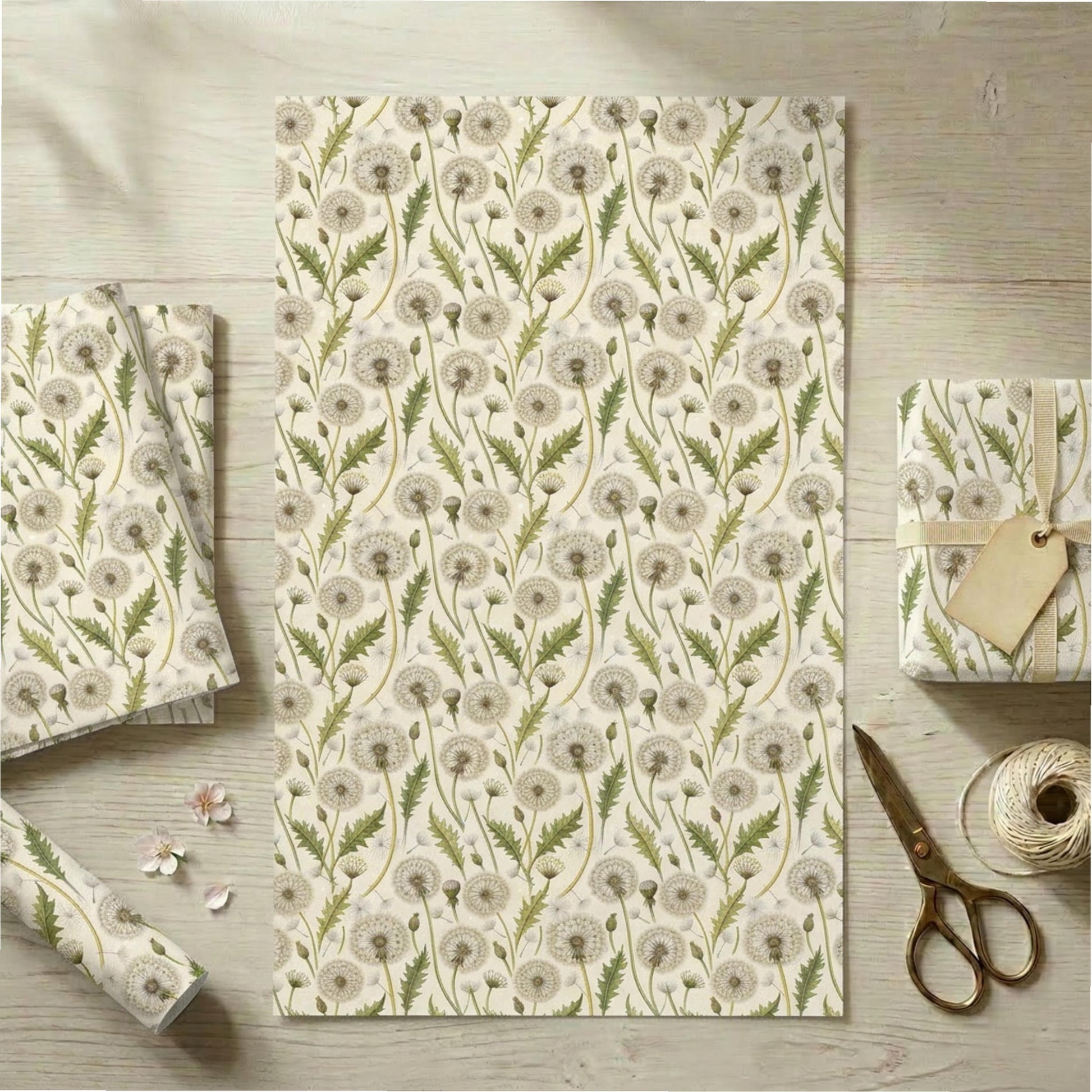 Vintage Dandelion Wrapping Paper, Botanical Gift Wrap Sheet, Large Size