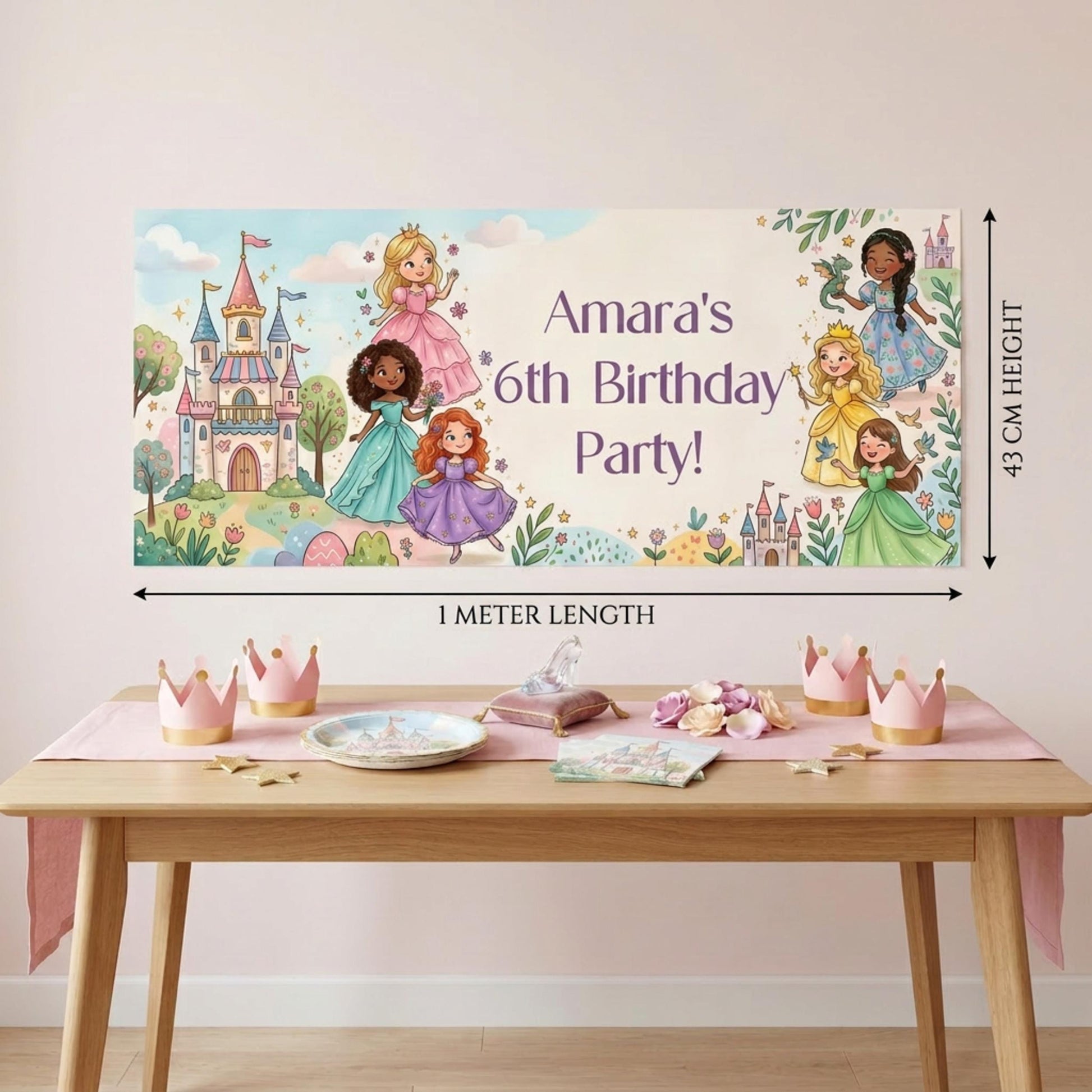 Personalised Princesses Birthday Banner, Fairytale Friends Backdrop