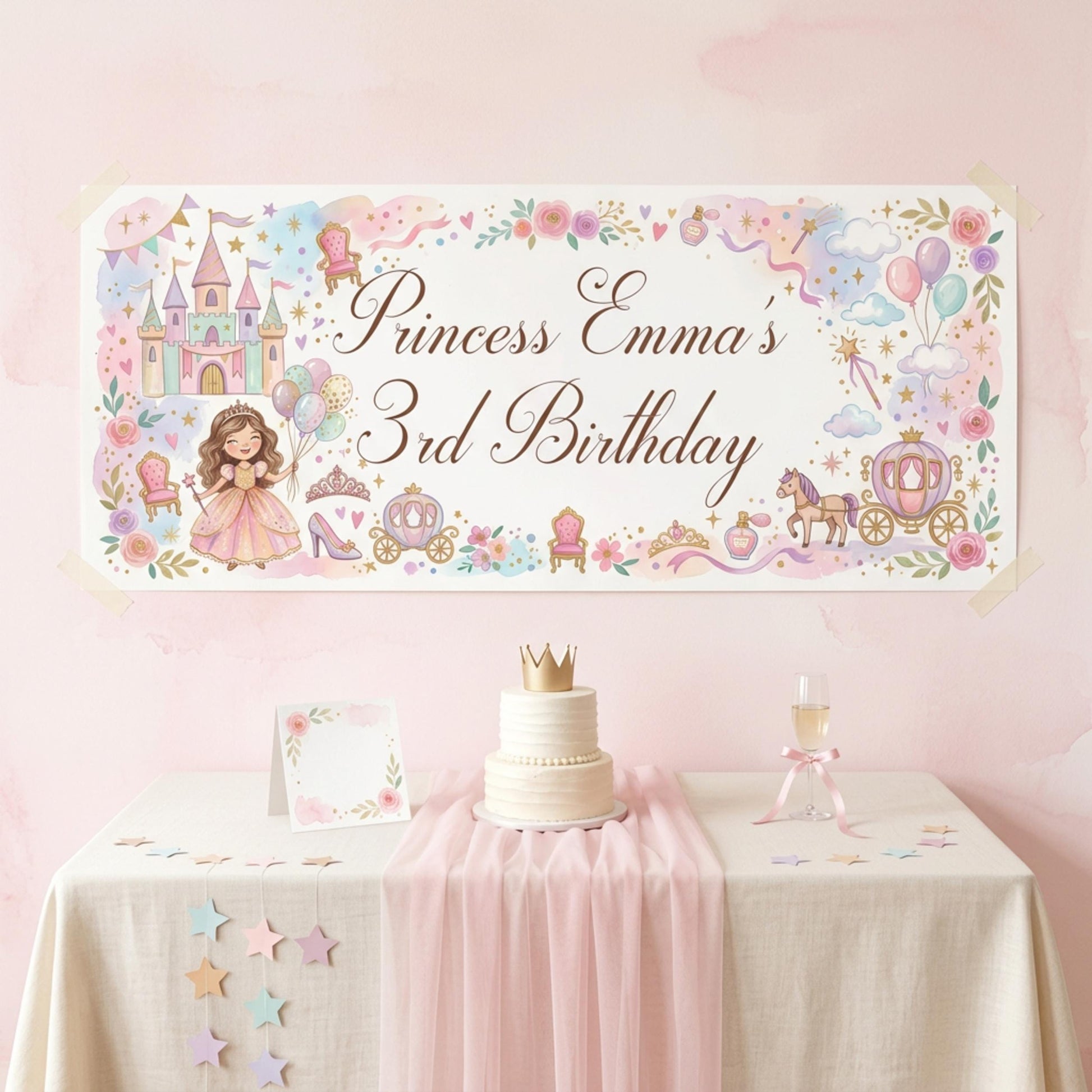 Personalised Little Princess Birthday Banner, Fairytale Party Backdrop, Girls Milestone Wall Sign
