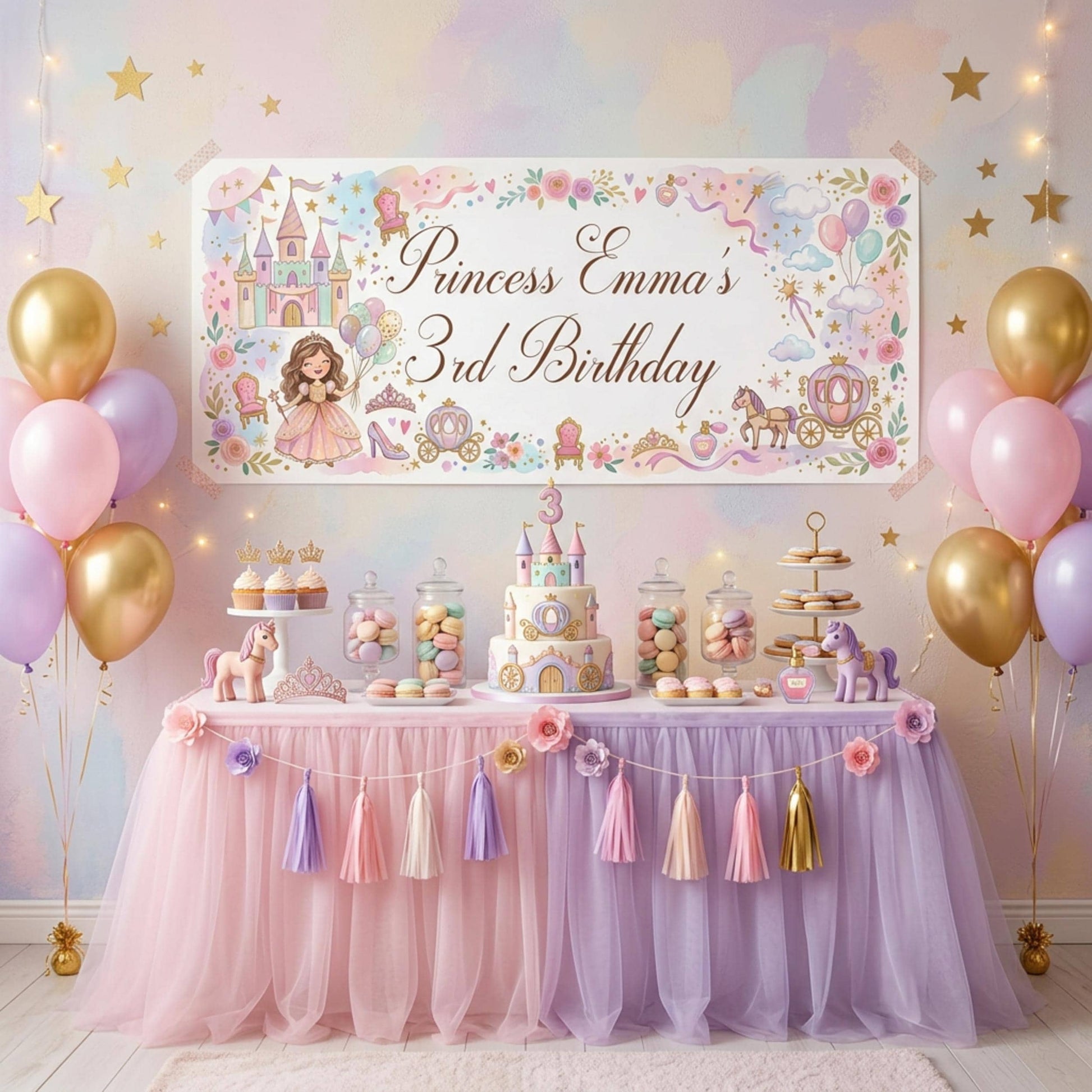Personalised Little Princess Birthday Banner, Fairytale Party Backdrop, Girls Milestone Wall Sign