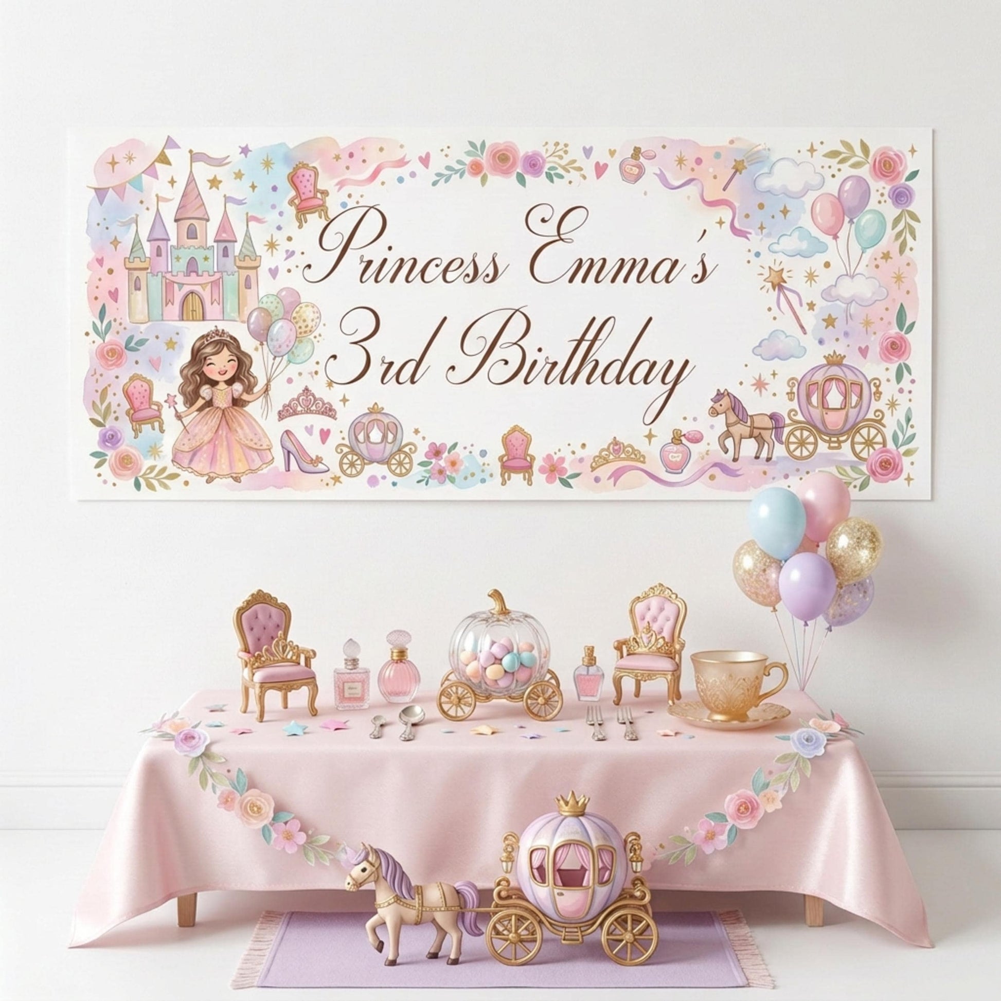 Personalised Little Princess Birthday Banner, Fairytale Party Backdrop, Girls Milestone Wall Sign