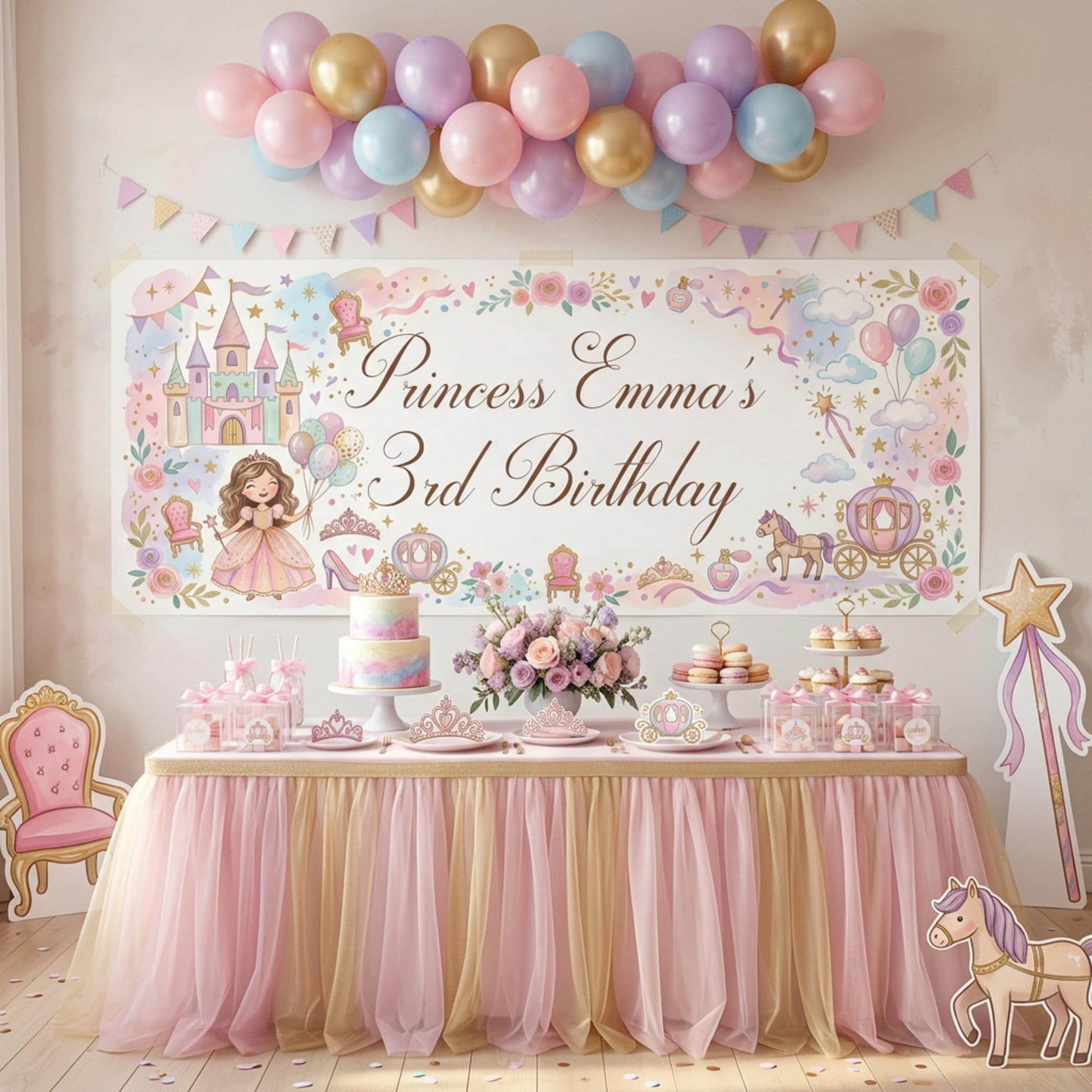 Personalised Little Princess Birthday Banner, Fairytale Party Backdrop, Girls Milestone Wall Sign