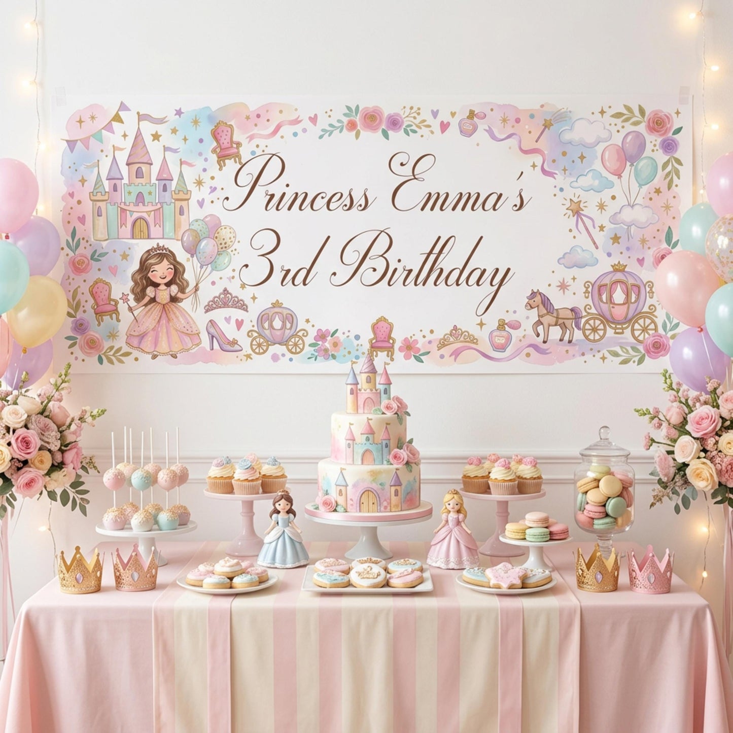 Personalised Little Princess Birthday Banner, Fairytale Party Backdrop, Girls Milestone Wall Sign