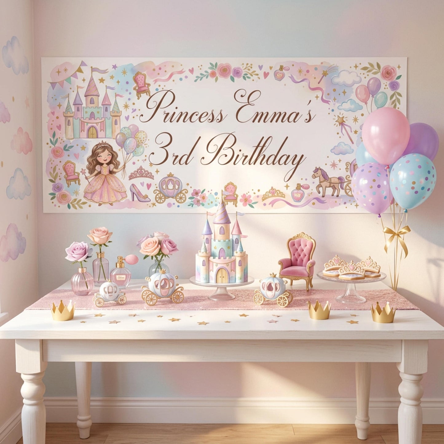 Personalised Little Princess Birthday Banner, Fairytale Party Backdrop, Girls Milestone Wall Sign