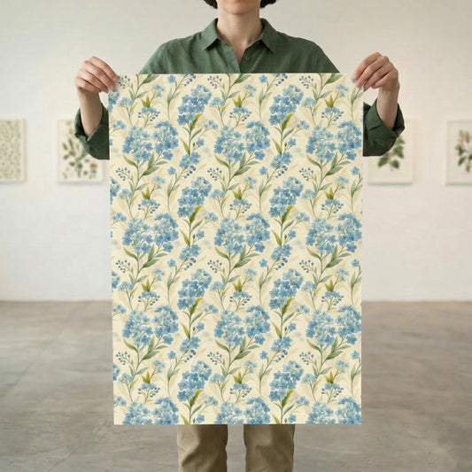 Forget Me Not Gift Wrap, Vintage Blue Floral Wrapping Paper, Large Size