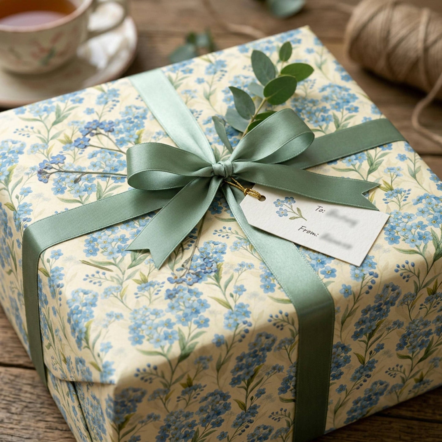 Forget Me Not Gift Wrap, Vintage Blue Floral Wrapping Paper, Large Size
