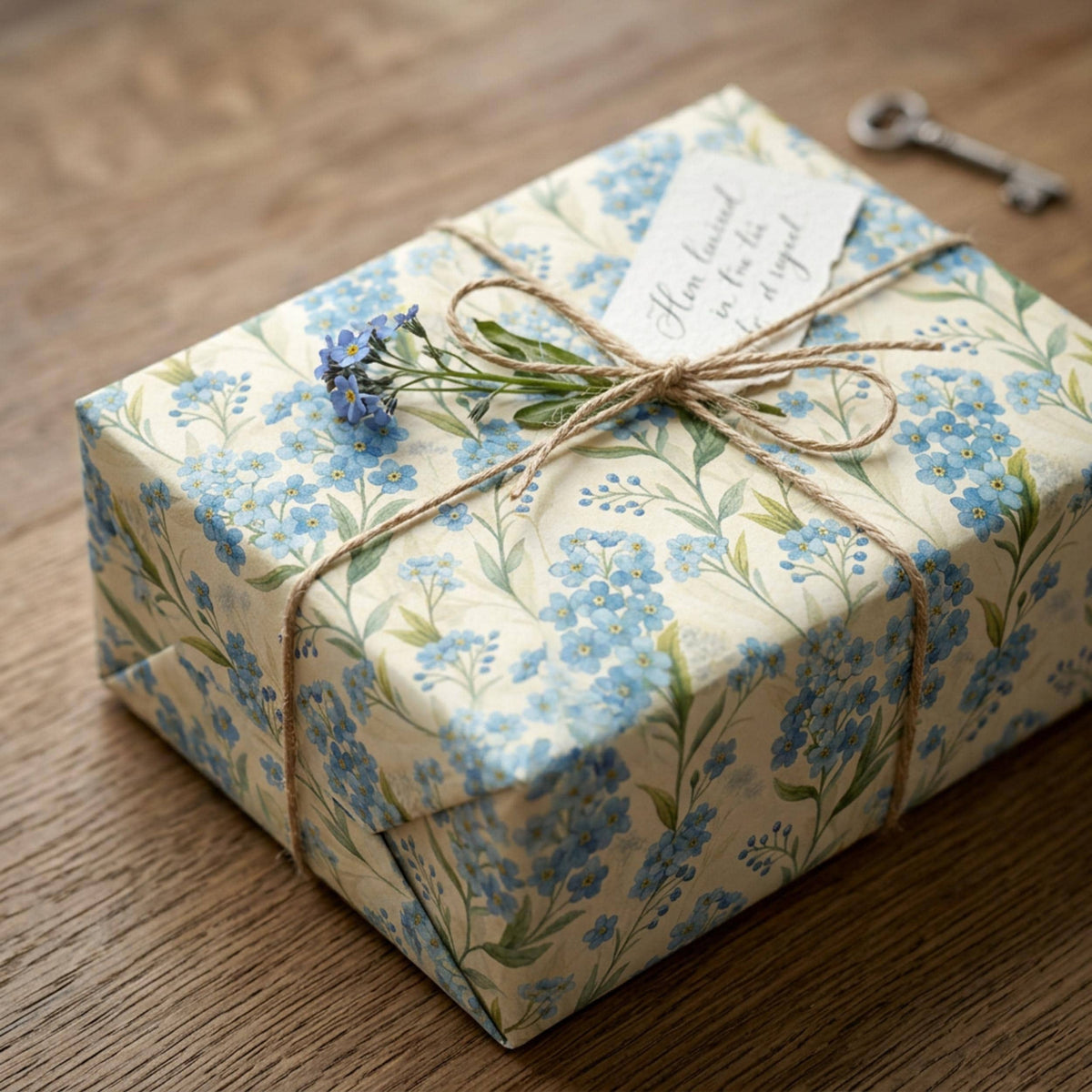 Forget Me Not Gift Wrap, Vintage Blue Floral Wrapping Paper, Large Size