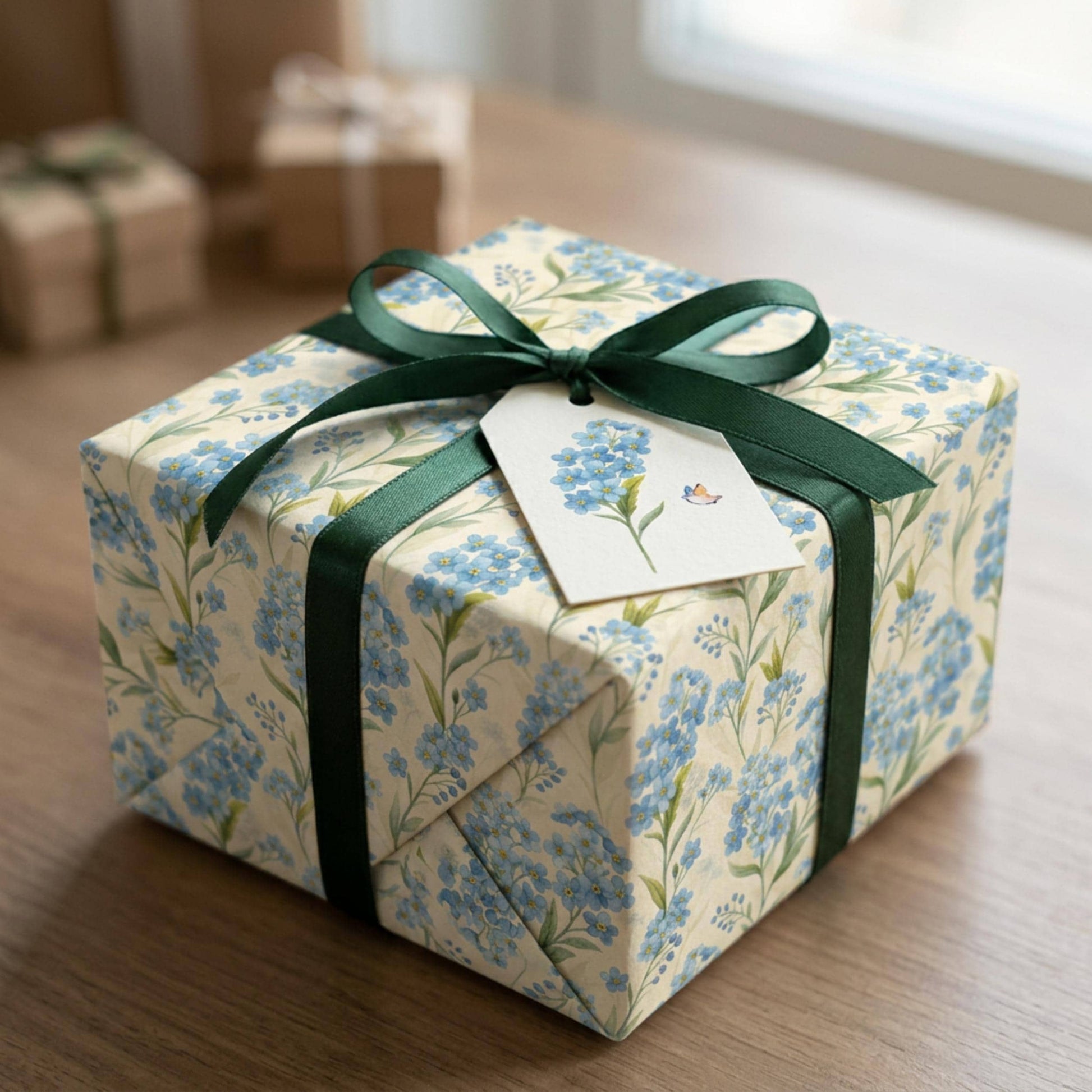 Forget Me Not Gift Wrap, Vintage Blue Floral Wrapping Paper, Large Size