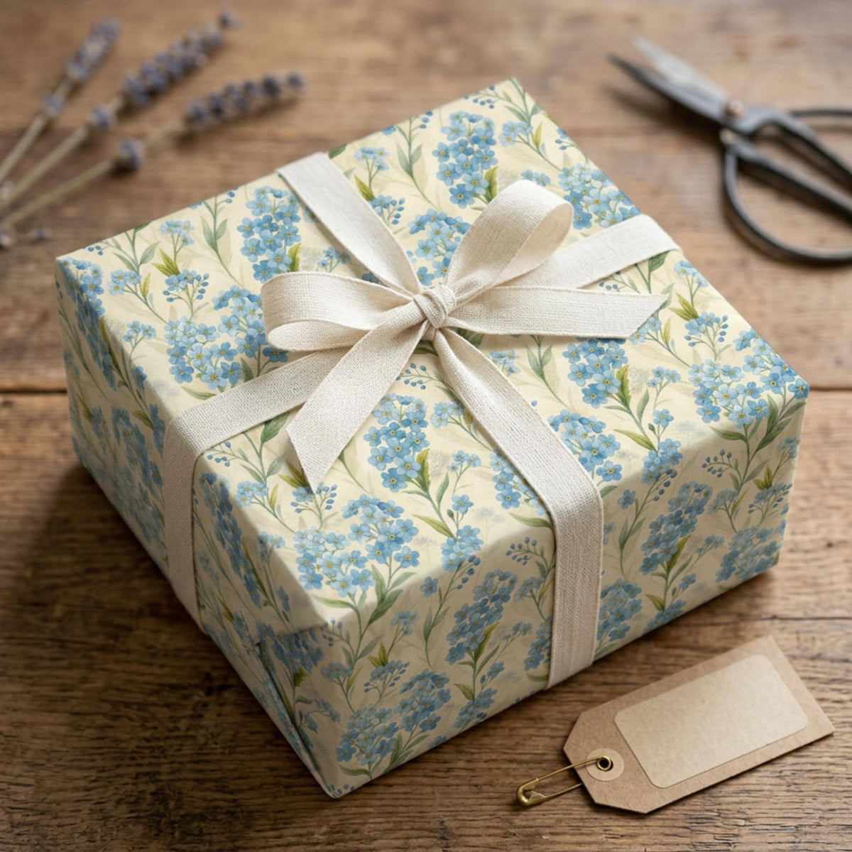 Forget Me Not Gift Wrap, Vintage Blue Floral Wrapping Paper, Large Size