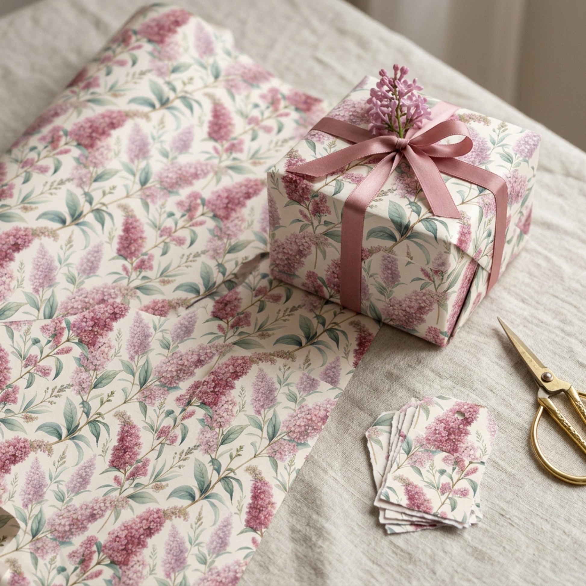 Vintage Buddleja Gift Paper, Butterfly Bush Wrap Sheet, large size