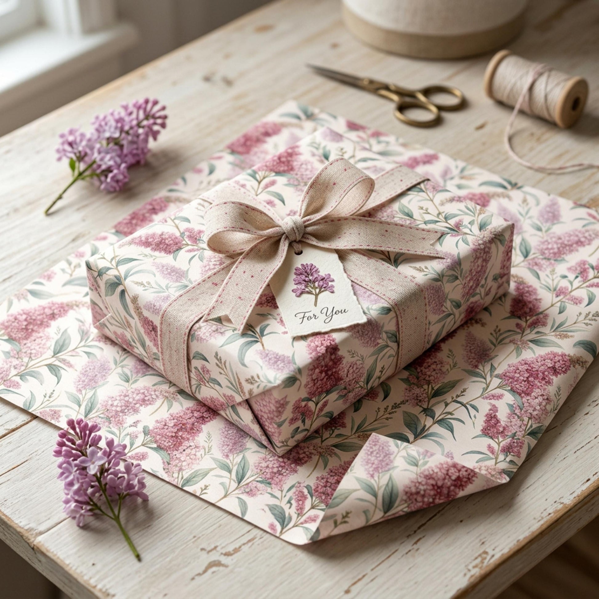 Vintage Buddleja Gift Paper, Butterfly Bush Wrap Sheet, large size