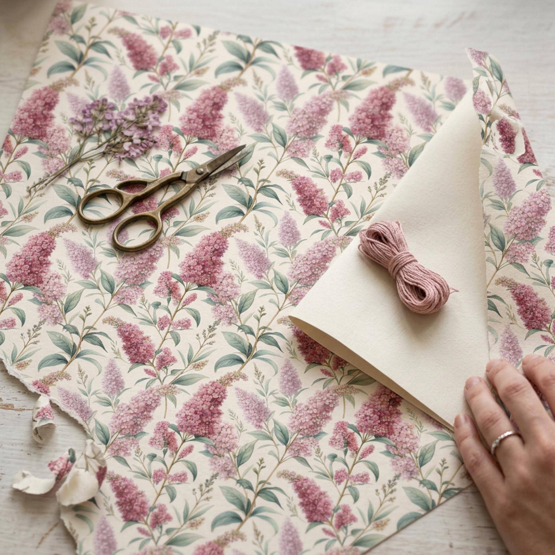 Vintage Buddleja Gift Paper, Butterfly Bush Wrap Sheet, large size