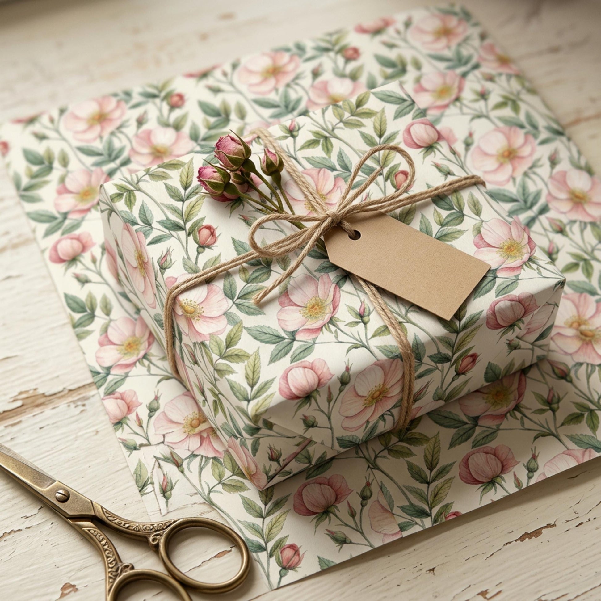 Vintage Wild Rose Wrap, Dog Rose Gift Wrap Sheet, Large Size