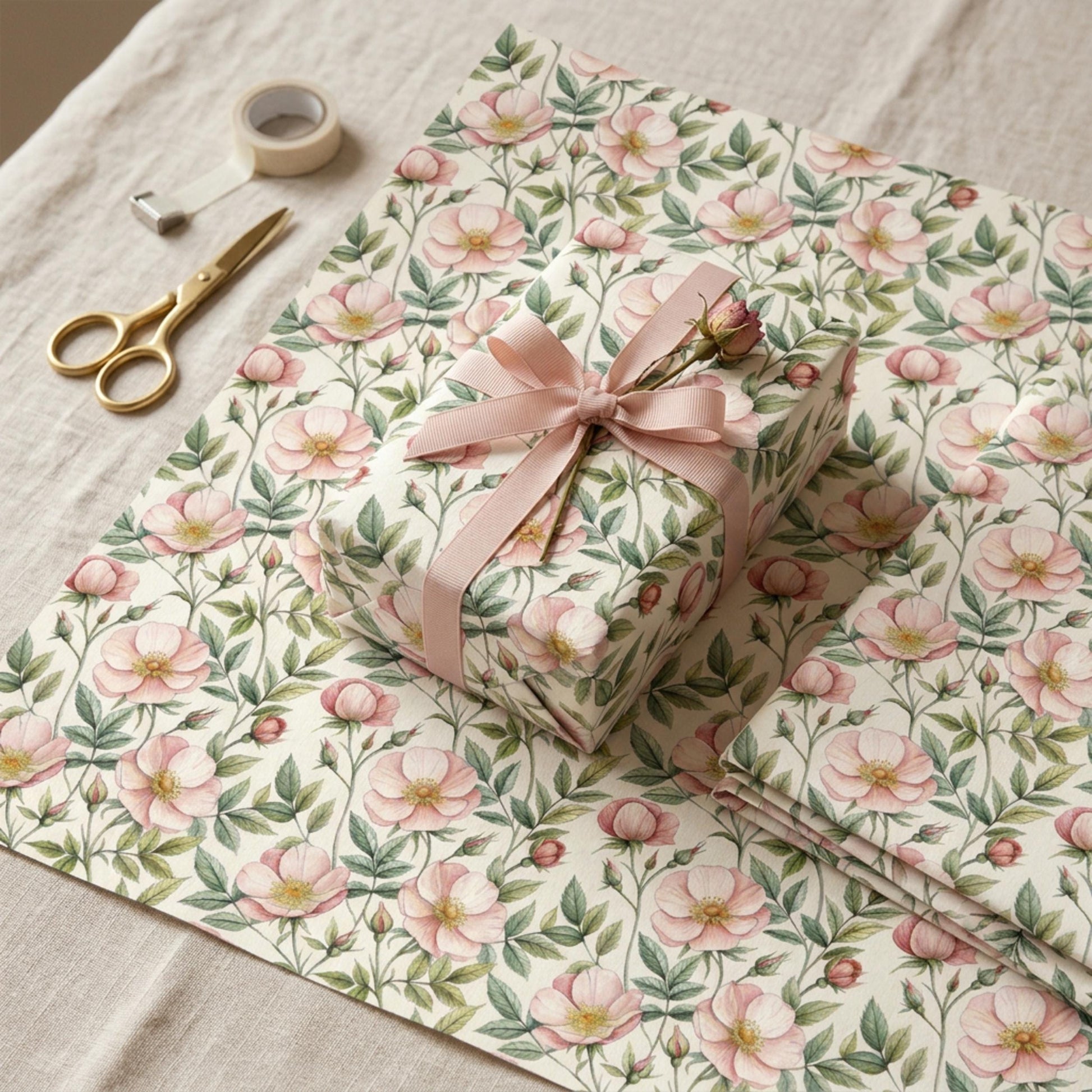 Vintage Wild Rose Wrap, Dog Rose Gift Wrap Sheet, Large Size