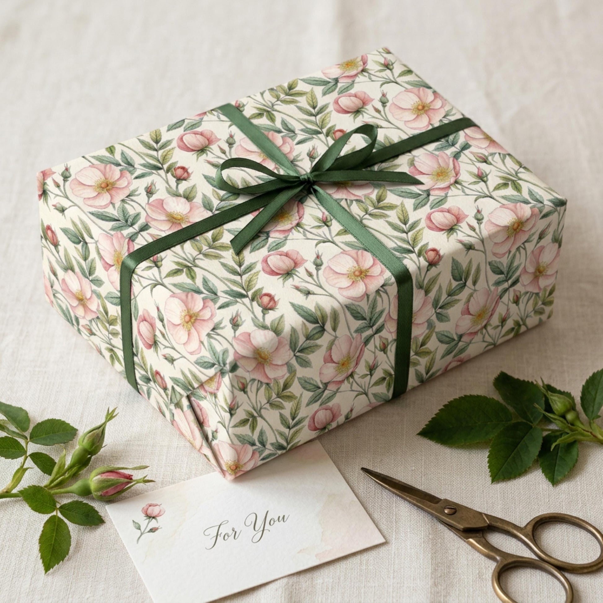 Vintage Wild Rose Wrap, Dog Rose Gift Wrap Sheet, Large Size