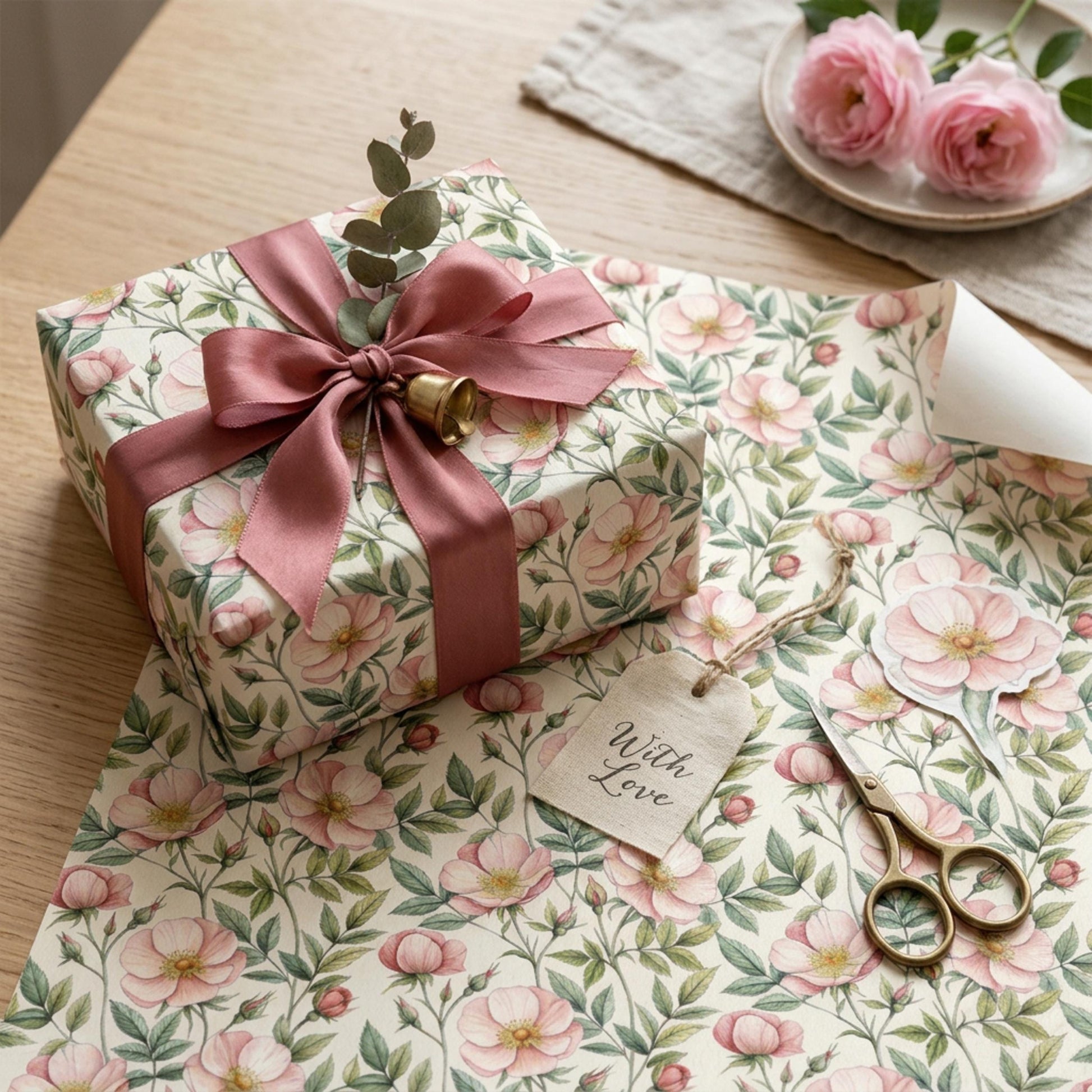Vintage Wild Rose Wrap, Dog Rose Gift Wrap Sheet, Large Size