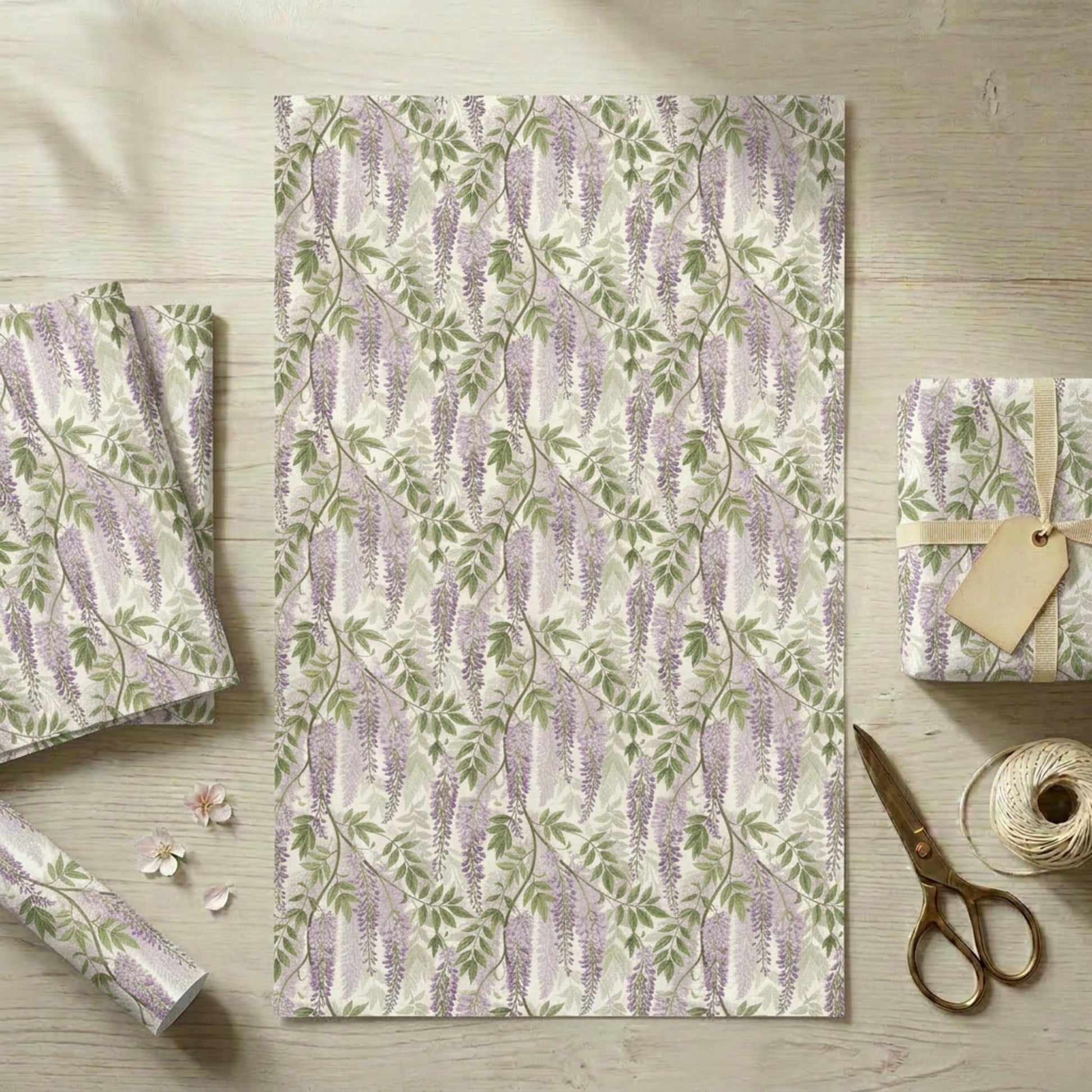 Vintage Wisteria Wrapping Paper, Floral Gift Wrap Sheet, Large Size