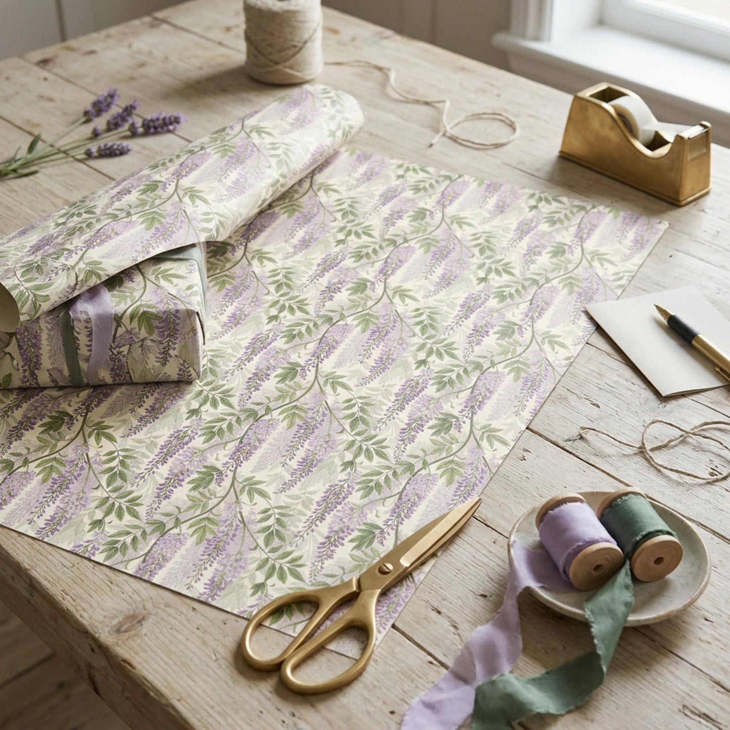 Vintage Wisteria Wrapping Paper, Floral Gift Wrap Sheet, Large Size