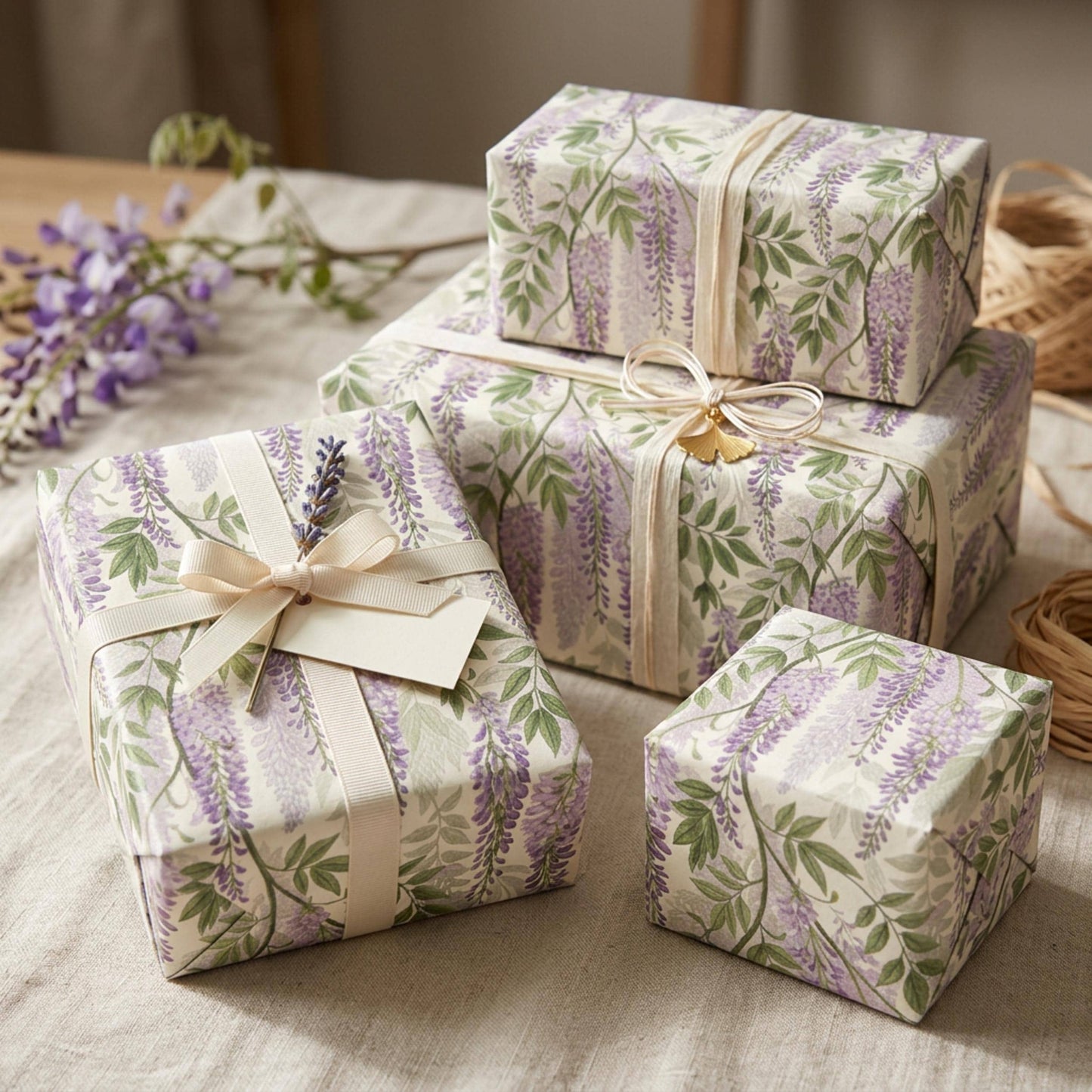 Vintage Wisteria Wrapping Paper, Floral Gift Wrap Sheet, Large Size