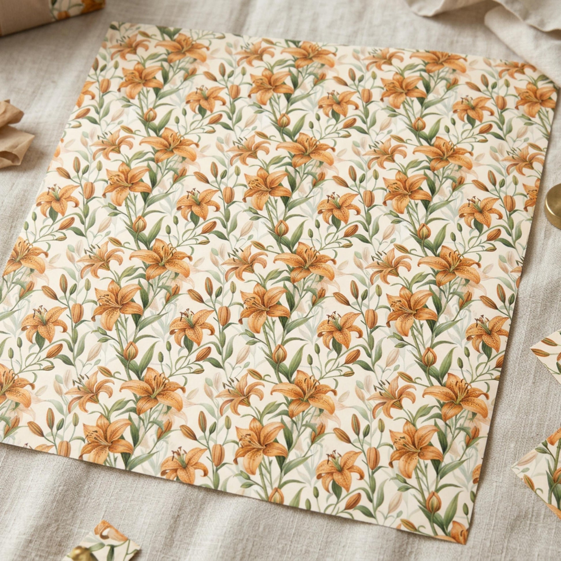 Vintage Tiger Lily Wrapping Paper, Floral Gift Wrap Sheet, Large Size