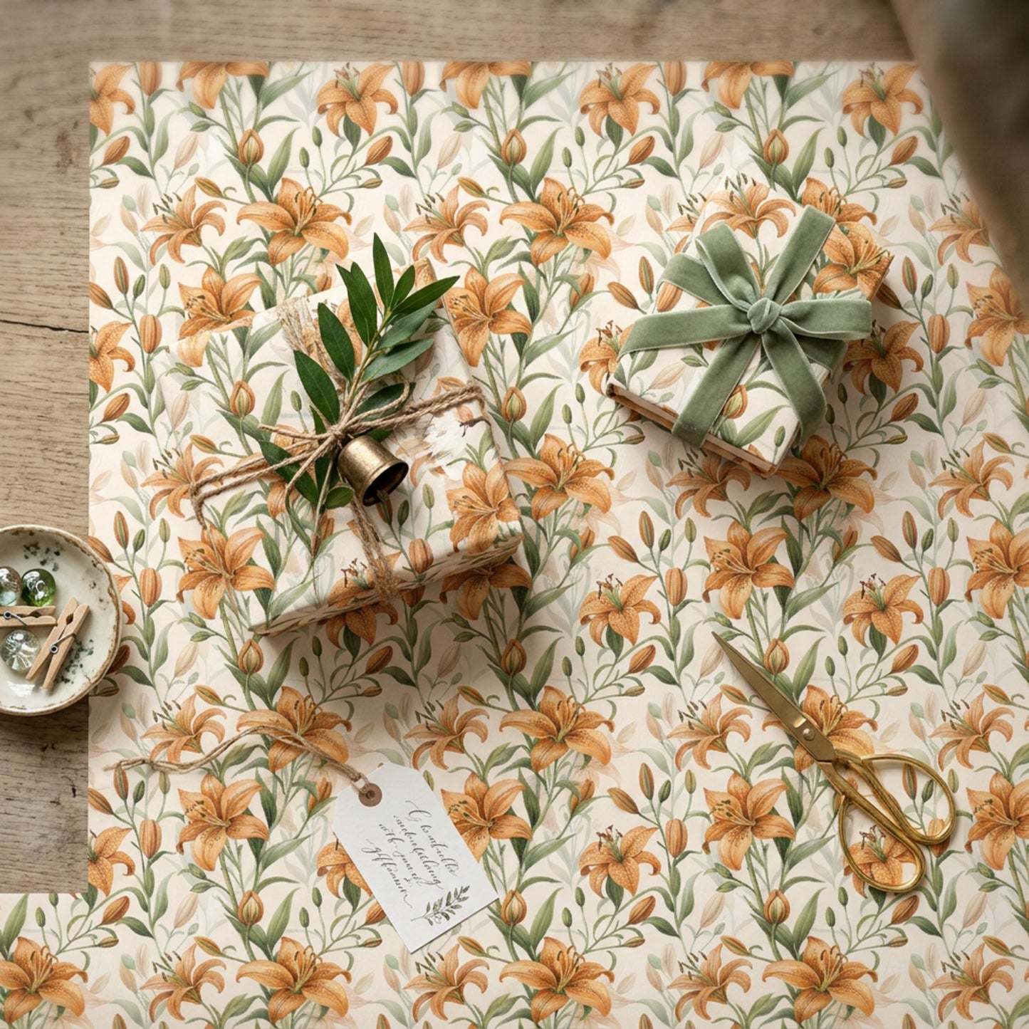 Vintage Tiger Lily Wrapping Paper, Floral Gift Wrap Sheet, Large Size