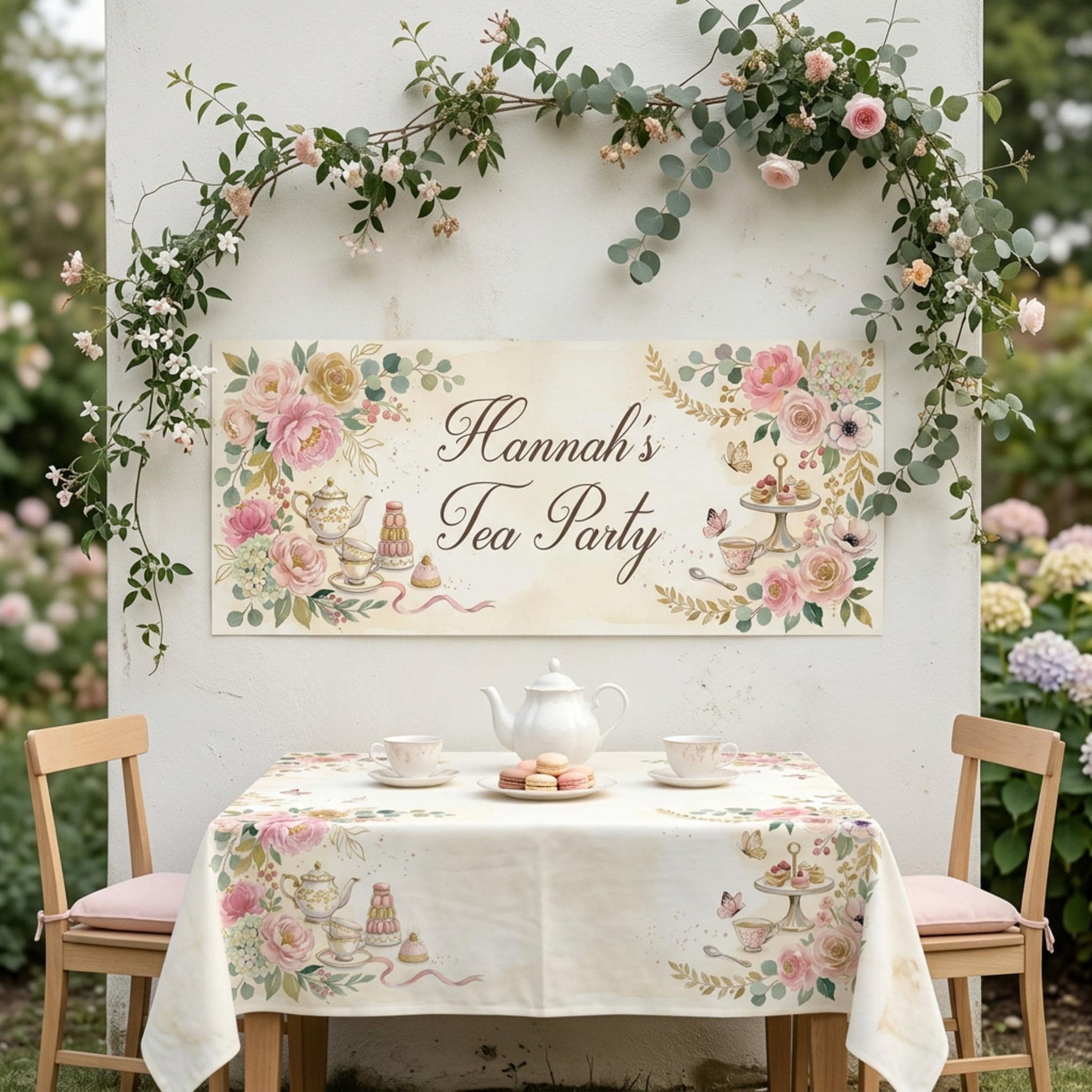 Personalised Tea Party Banner, Bridal Shower Backdrop, Floral Afternoon Tea Poster