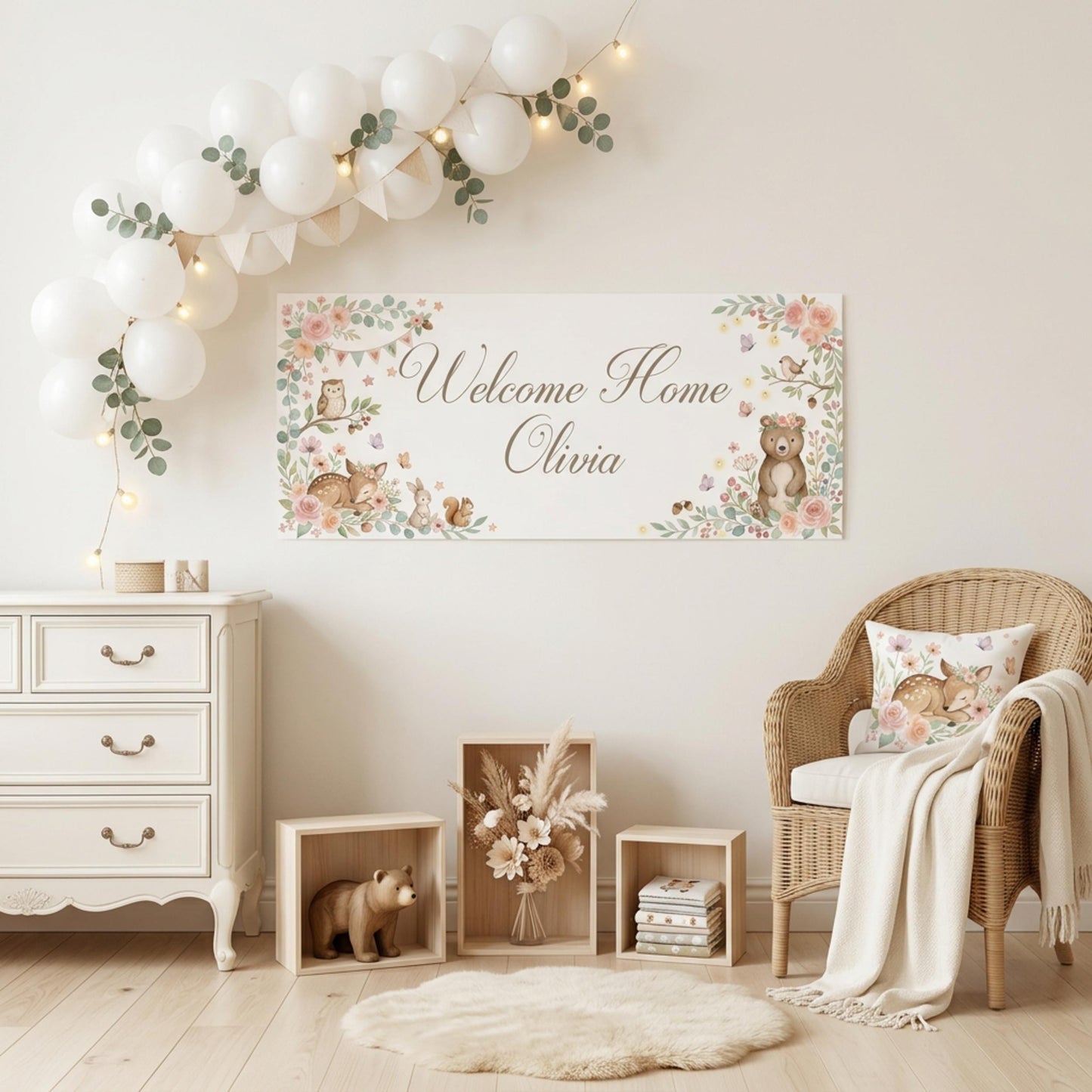 Personalised Welcome Home Baby Banner, Baby Shower Backdrop, Birthday Christening Poster, Nursery Wall Sign