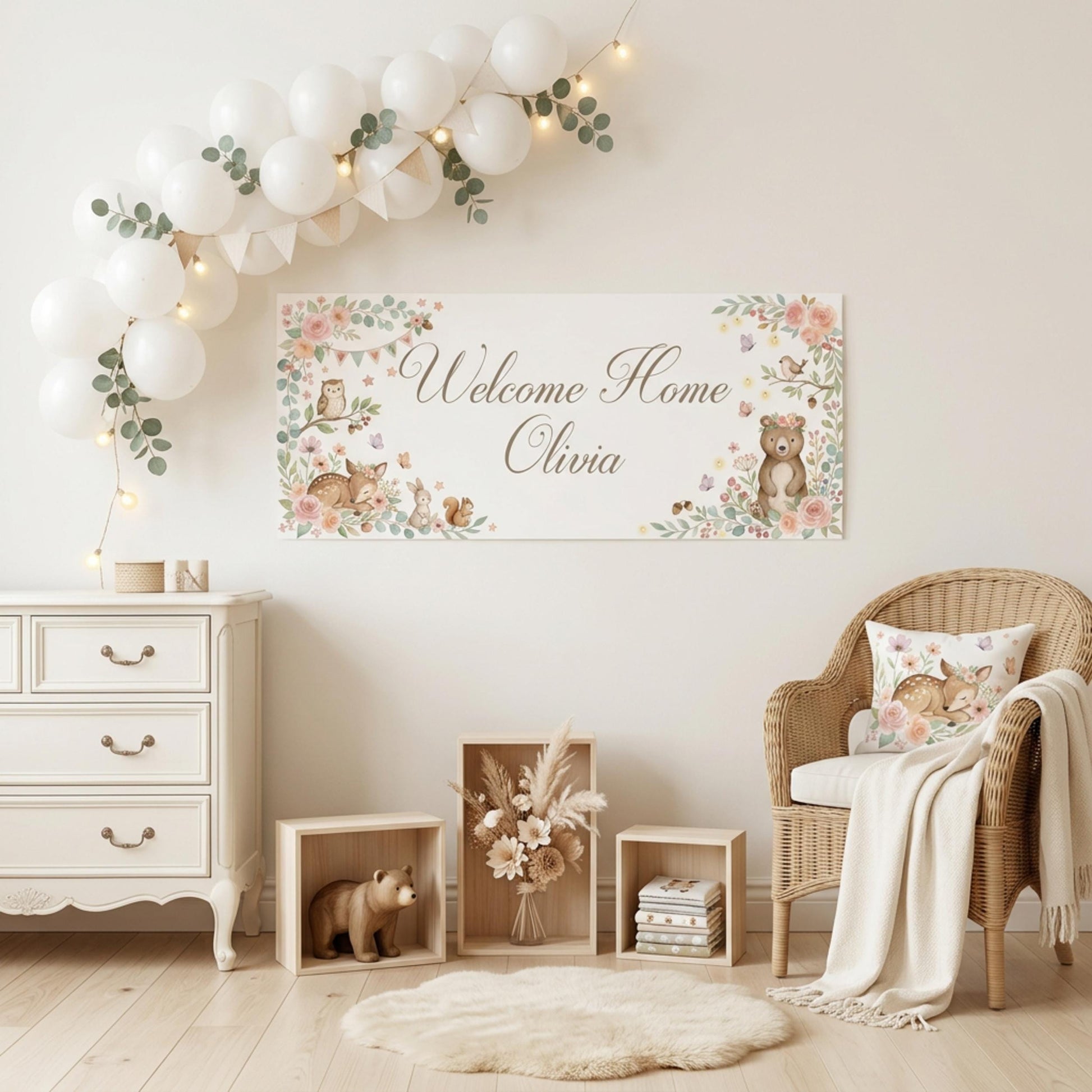 Personalised Welcome Home Baby Banner, Baby Shower Backdrop, Birthday Christening Poster, Nursery Wall Sign