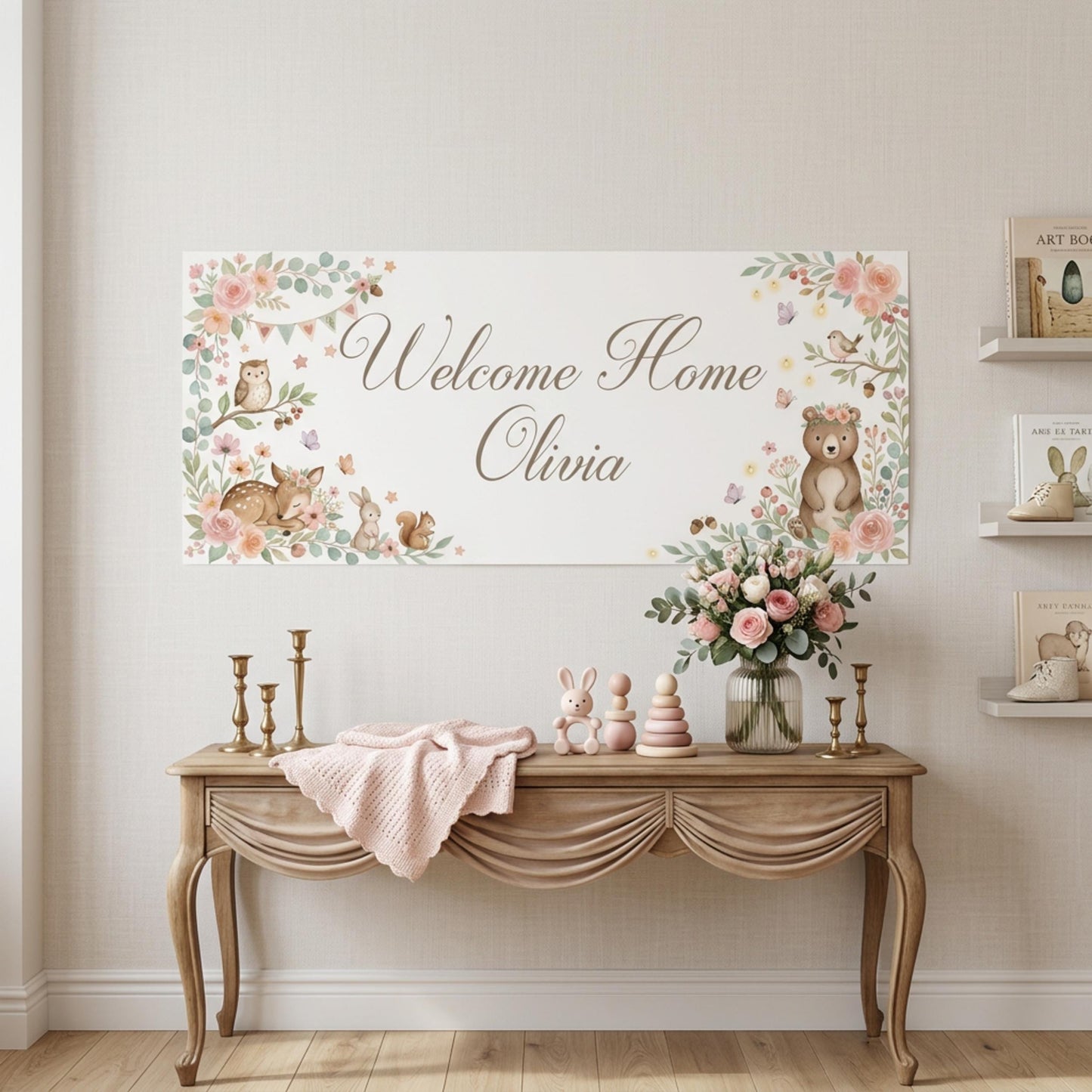 Personalised Welcome Home Baby Banner, Baby Shower Backdrop, Birthday Christening Poster, Nursery Wall Sign