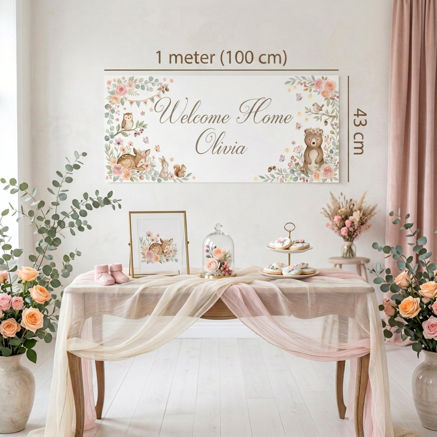 Personalised Welcome Home Baby Banner, Baby Shower Backdrop, Birthday Christening Poster, Nursery Wall Sign