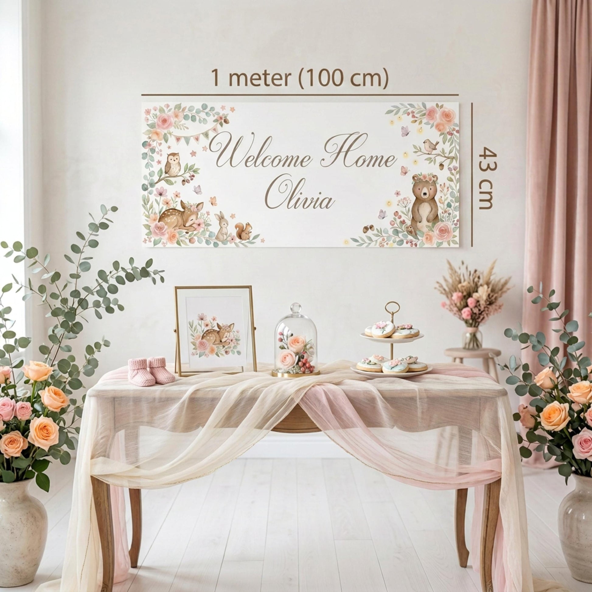 Personalised Welcome Home Baby Banner, Baby Shower Backdrop, Birthday Christening Poster, Nursery Wall Sign