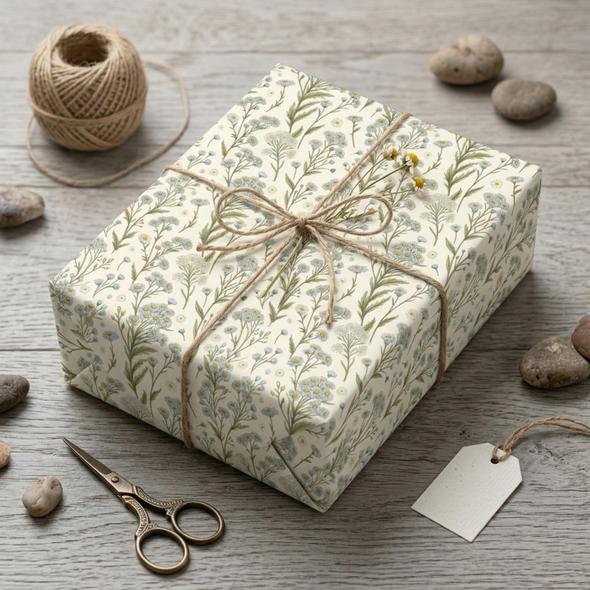 Vintage Little Blue Wildflower Wrapping Paper, large size
