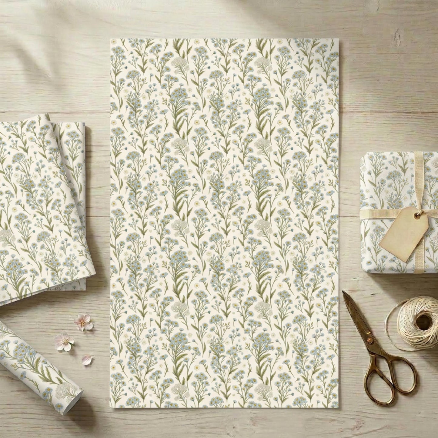 Vintage Little Blue Wildflower Wrapping Paper, large size