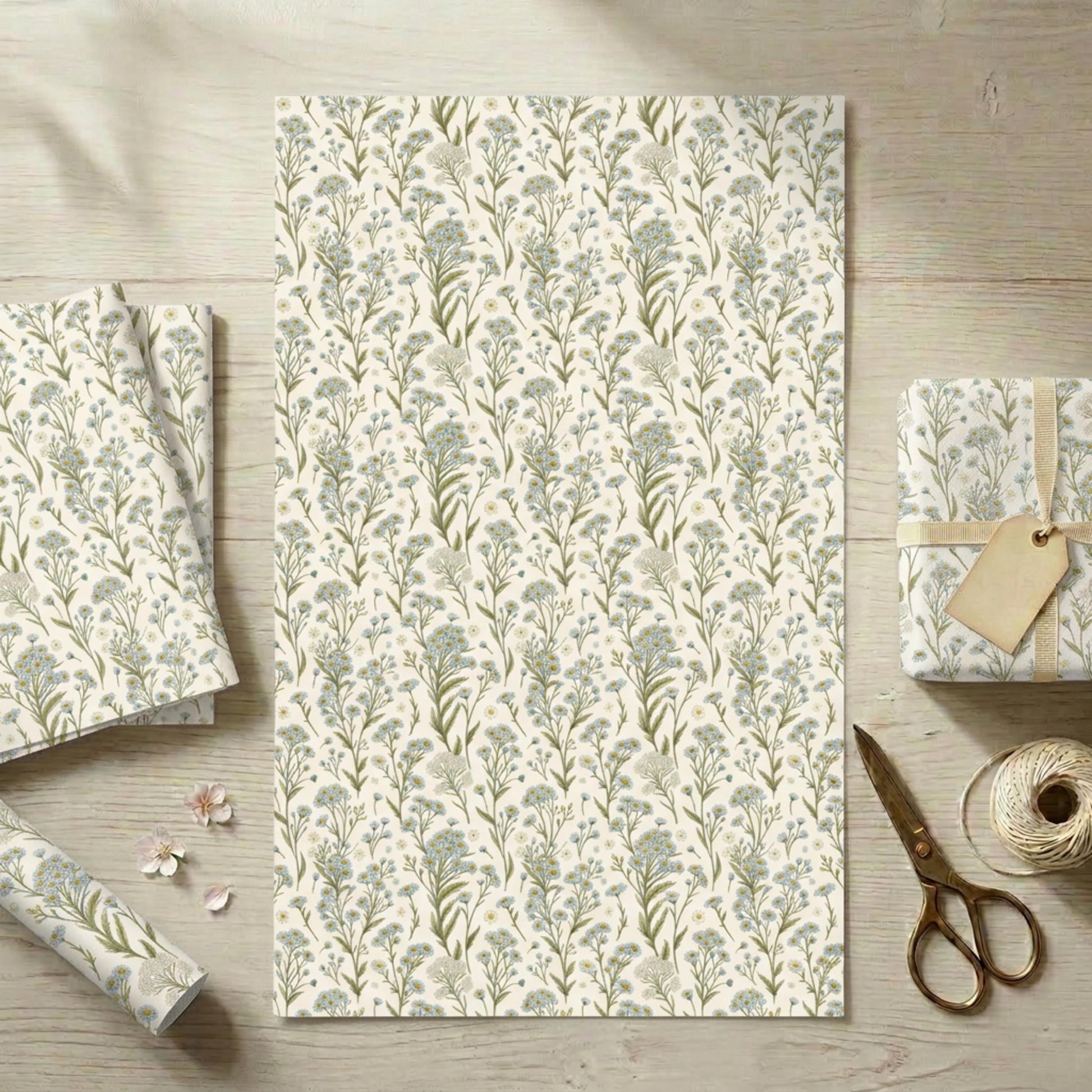 Vintage Little Blue Wildflower Wrapping Paper, large size