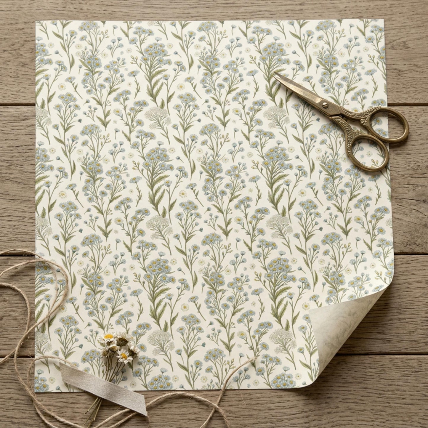 Vintage Little Blue Wildflower Wrapping Paper, large size