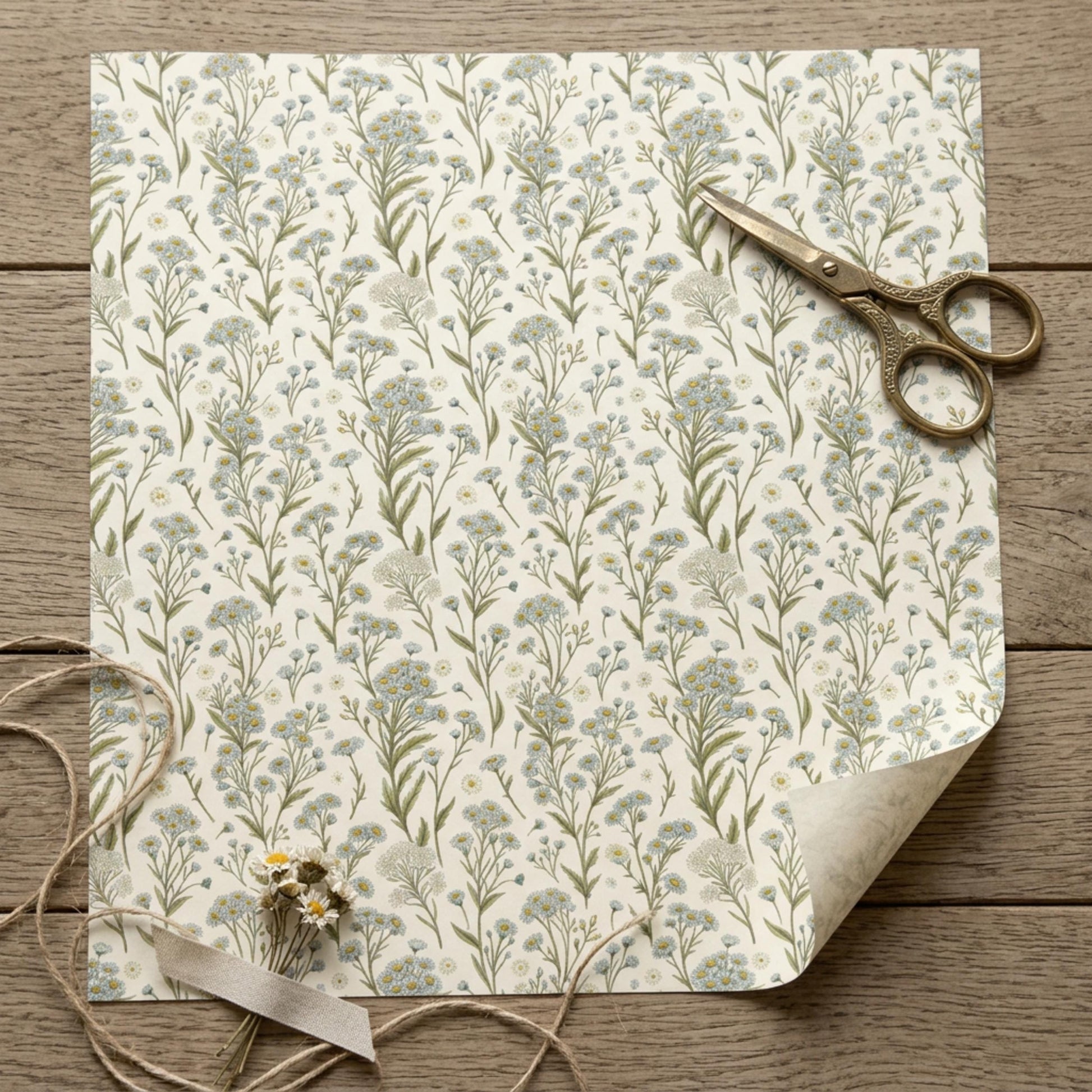 Vintage Little Blue Wildflower Wrapping Paper, large size